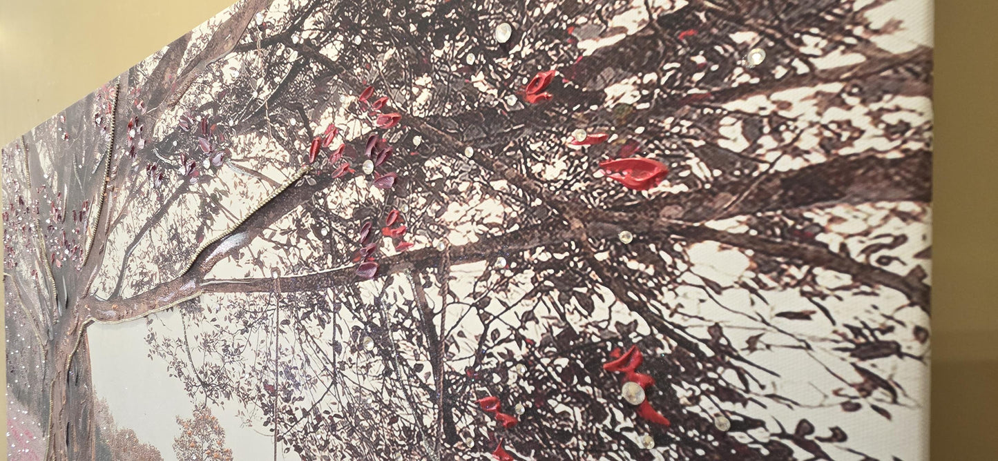 Quadro personalizzabile Albero con Altalena su Tela – Pittura Fatta a Mano con Swarovski e Glitter | Arredo casa/ufficio Classico e Moderno