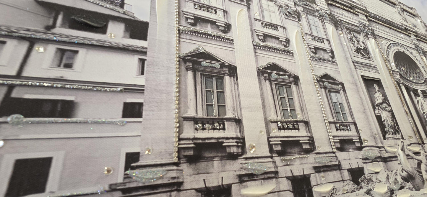 Quadro personalizzabile Roma Fontana di Trevi su Tela – Pittura Fatta a Mano con Swarovski e Glitter | Arredo casa/ufficio Classico e Moderno