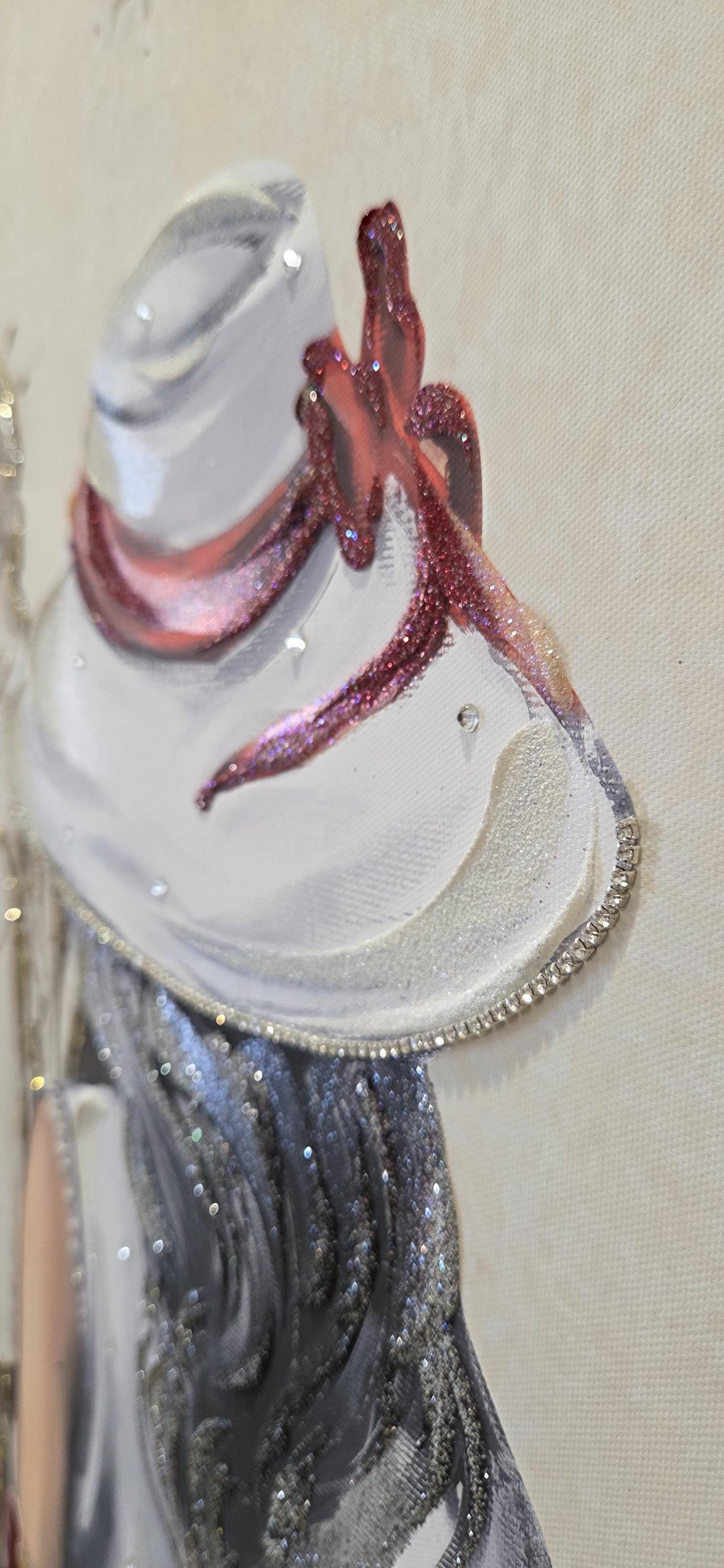 Quadro Trittico Donne 3 Pezzi – Stampa su Tela Fatta a Mano con Effetto Pittura, Swarovski e Glitter | Arredo Casa/Ufficio Moderno/Classico