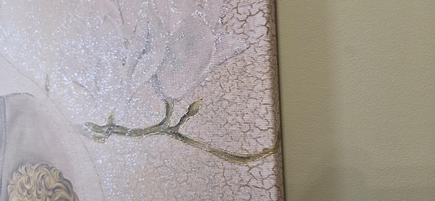 Quadro Personalizzabile Maternità Capezzale – Tela Fatta a Mano con Swarovski e Glitter | Stile Classico o Moderno