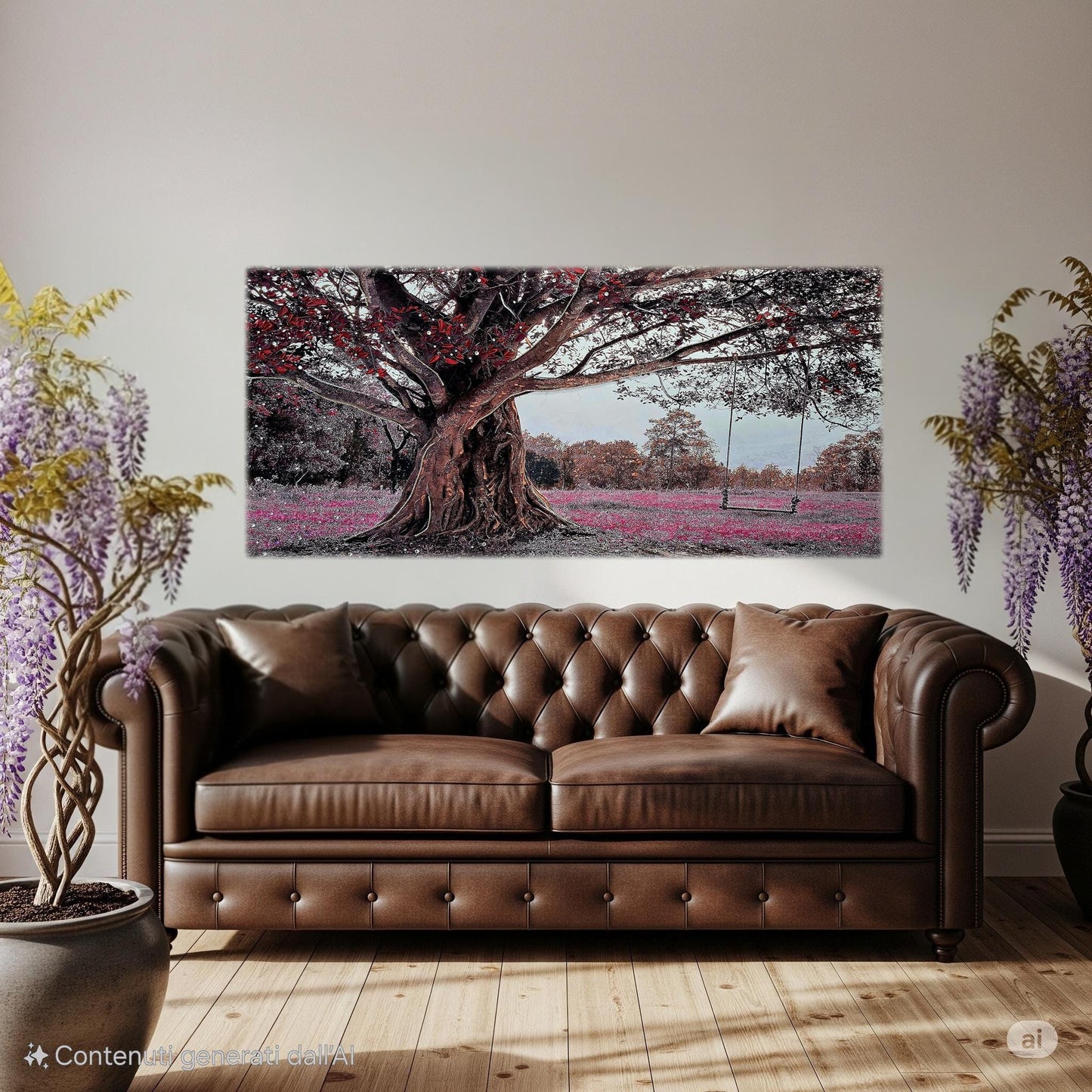 Quadro personalizzabile Albero con Altalena su Tela – Pittura Fatta a Mano con Swarovski e Glitter | Arredo casa/ufficio Classico e Moderno