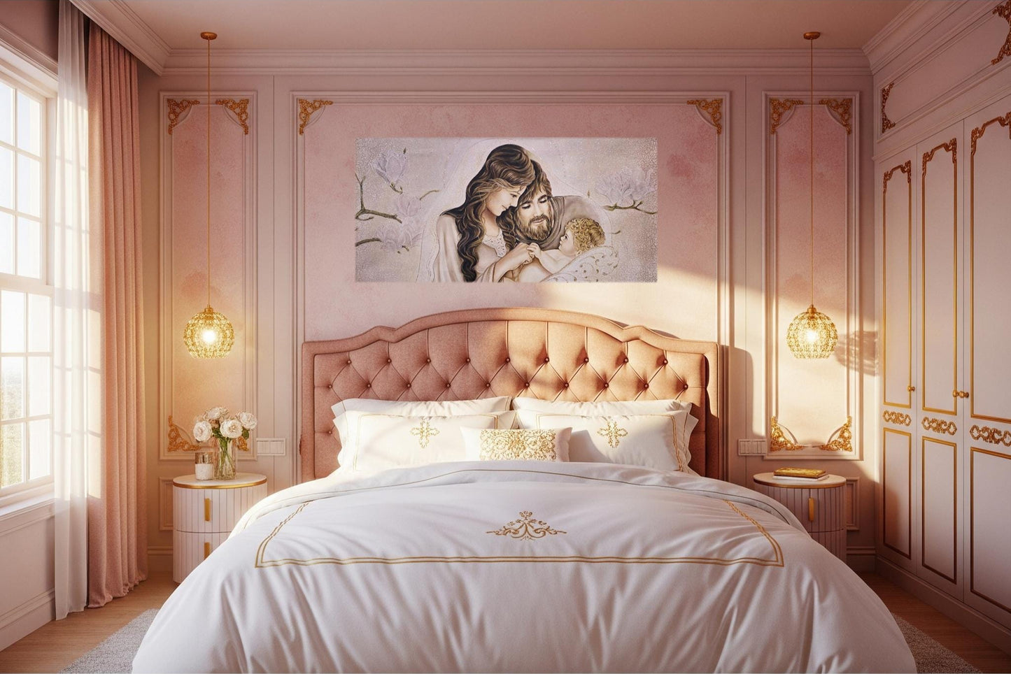 Quadro Personalizzabile Maternità Capezzale – Tela Fatta a Mano con Swarovski e Glitter | Stile Classico o Moderno