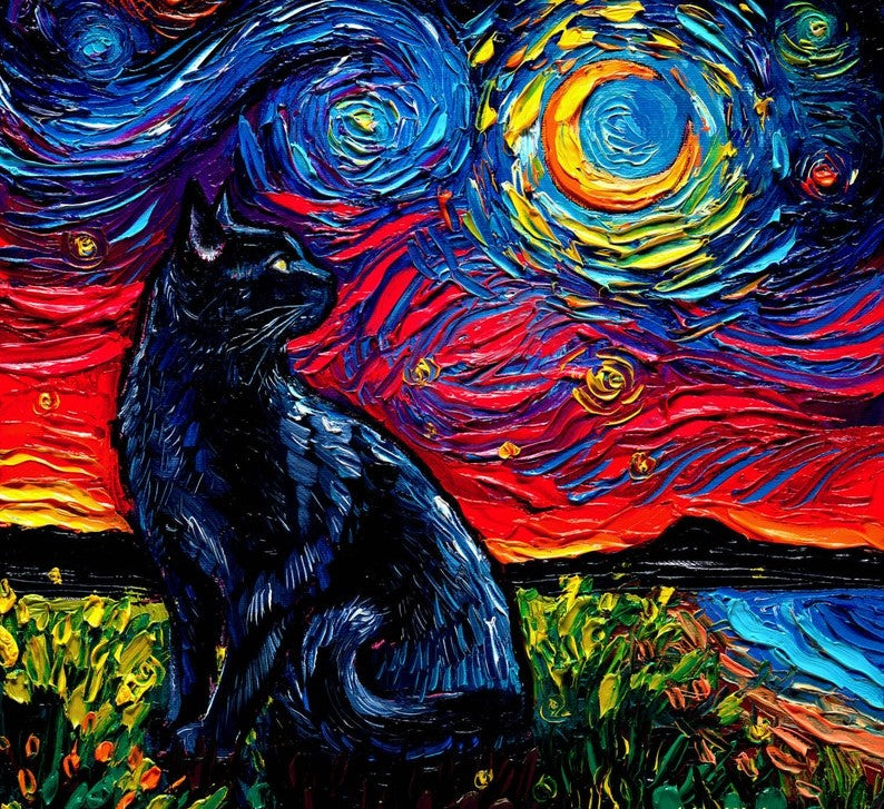 Stampa Artistica personalizzabile Ispirata a Van Gogh Gatto | Quadro su Tela per Arredo Moderno/Classico, Casa/Ufficio (Copia)