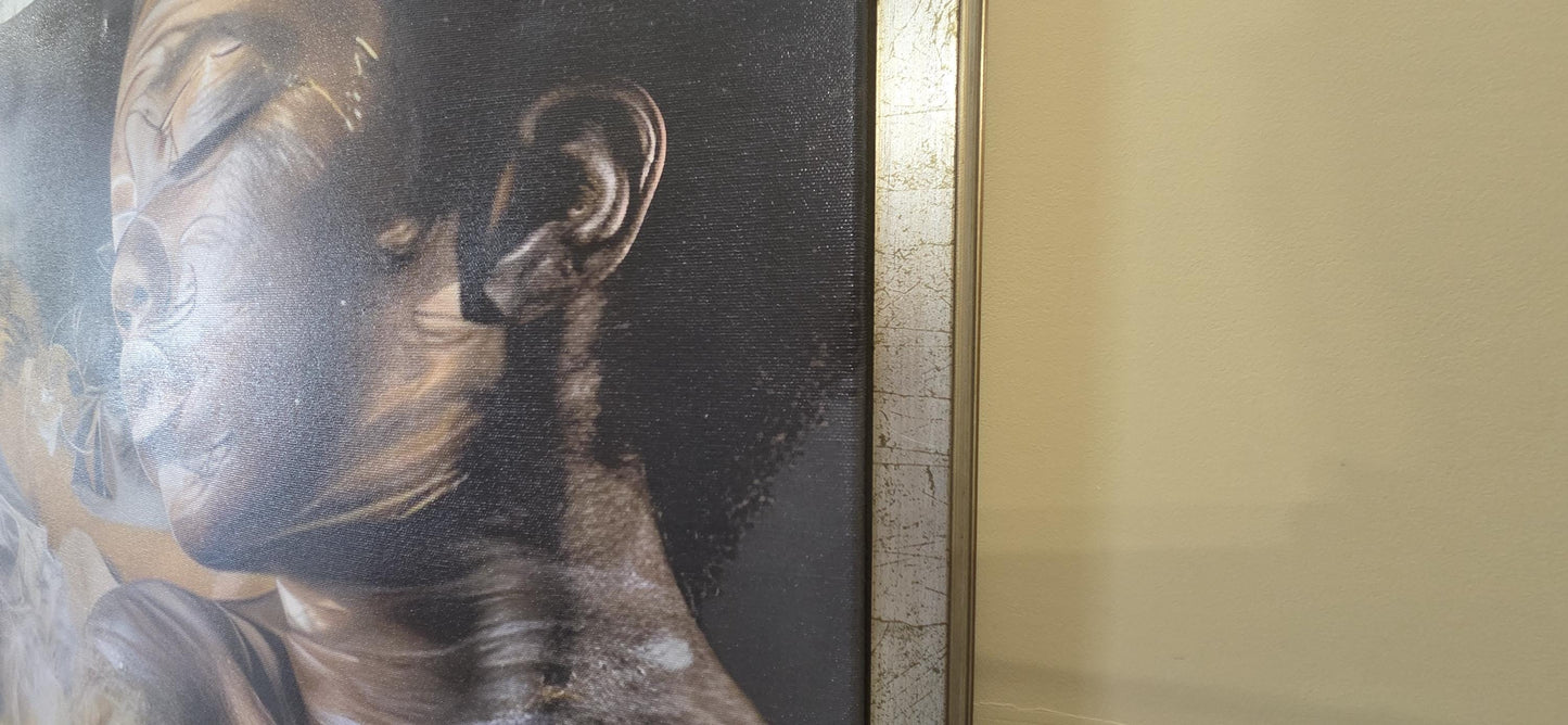 Stampa su Tela Donna Astratta – Quadro con Cornice Foglia Oro e Argento Sagomata | Arredo Classico e Moderno per Casa e Ufficio