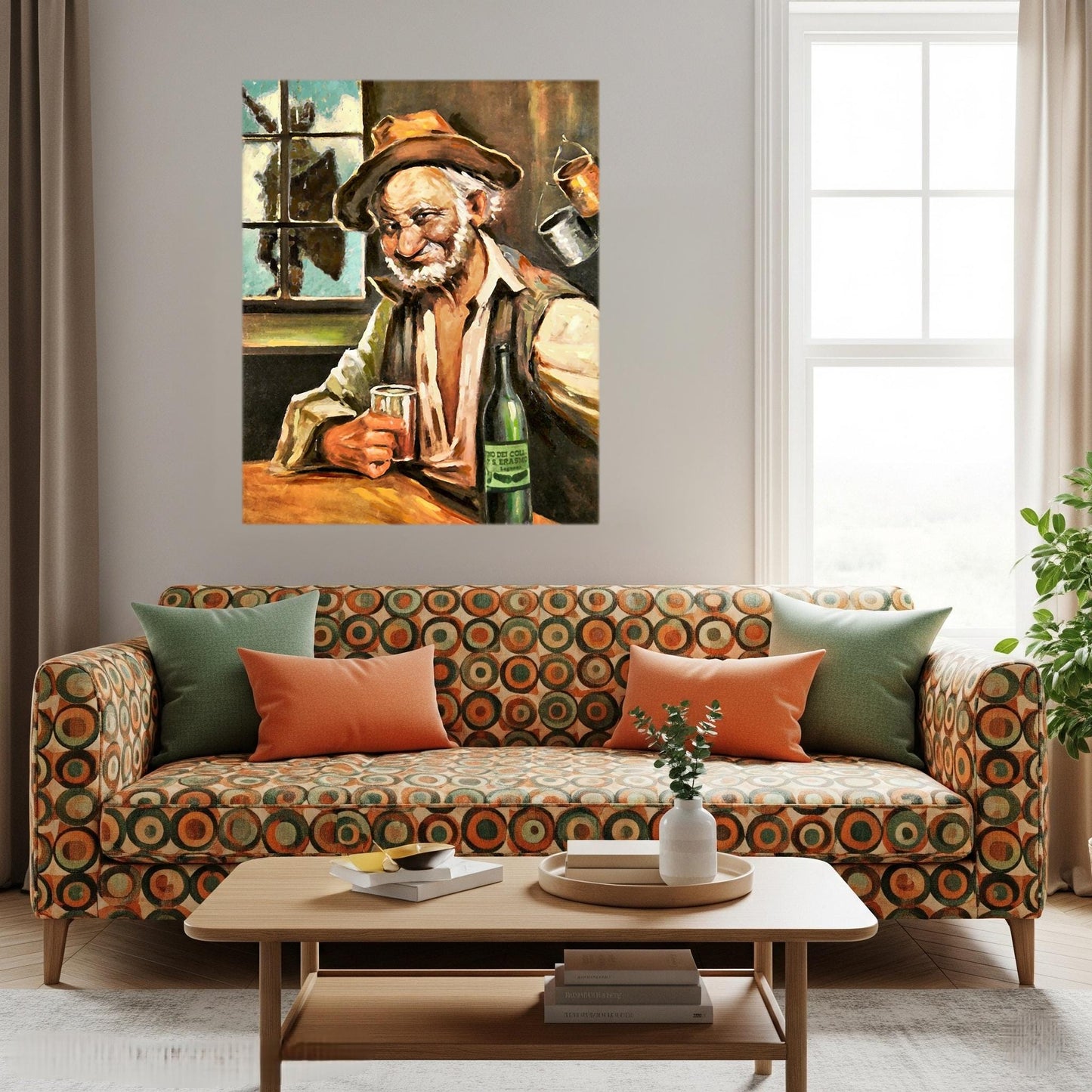 Quadro Personalizzato Teomondo Scrofalo – Stampa Tela Effetto Pittura Drive-In Vecchio con Boccale | Arredo Casa e Ufficio Vintage