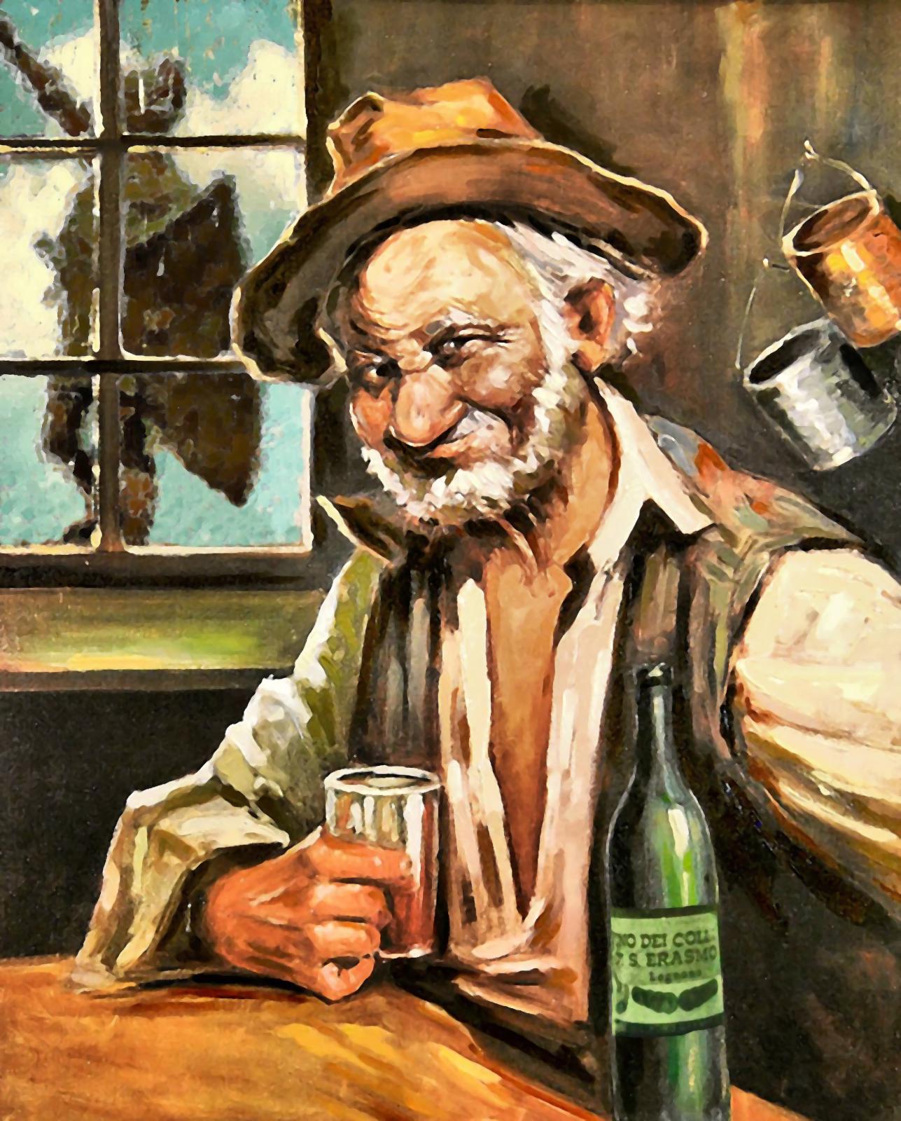 Quadro Personalizzato Teomondo Scrofalo – Stampa Tela Effetto Pittura Drive-In Vecchio con Boccale | Arredo Casa e Ufficio Vintage