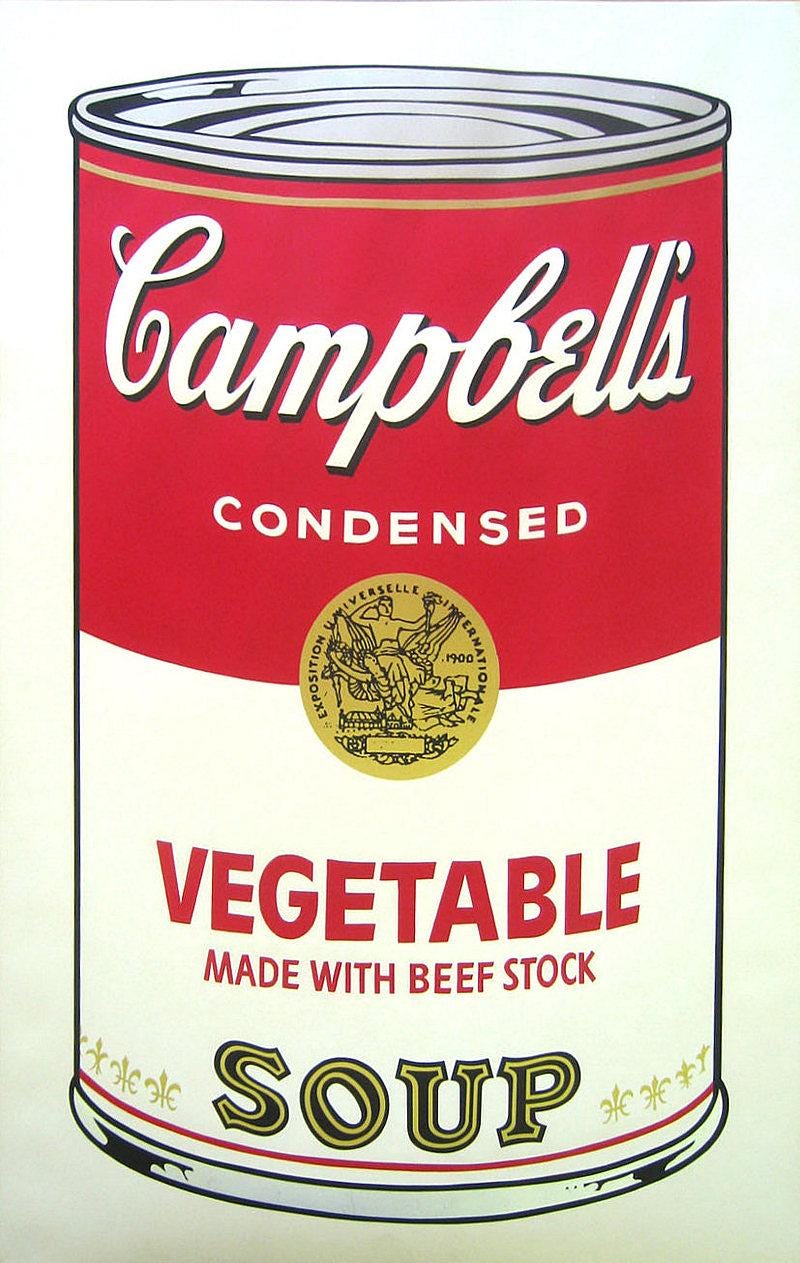 Quadro Personalizzabile Andy Warhol Pop Art – Stampa su Tela Effetto Pittura Tomato Soup | Vintage Made in Italy | Arredo Moderno o Classico