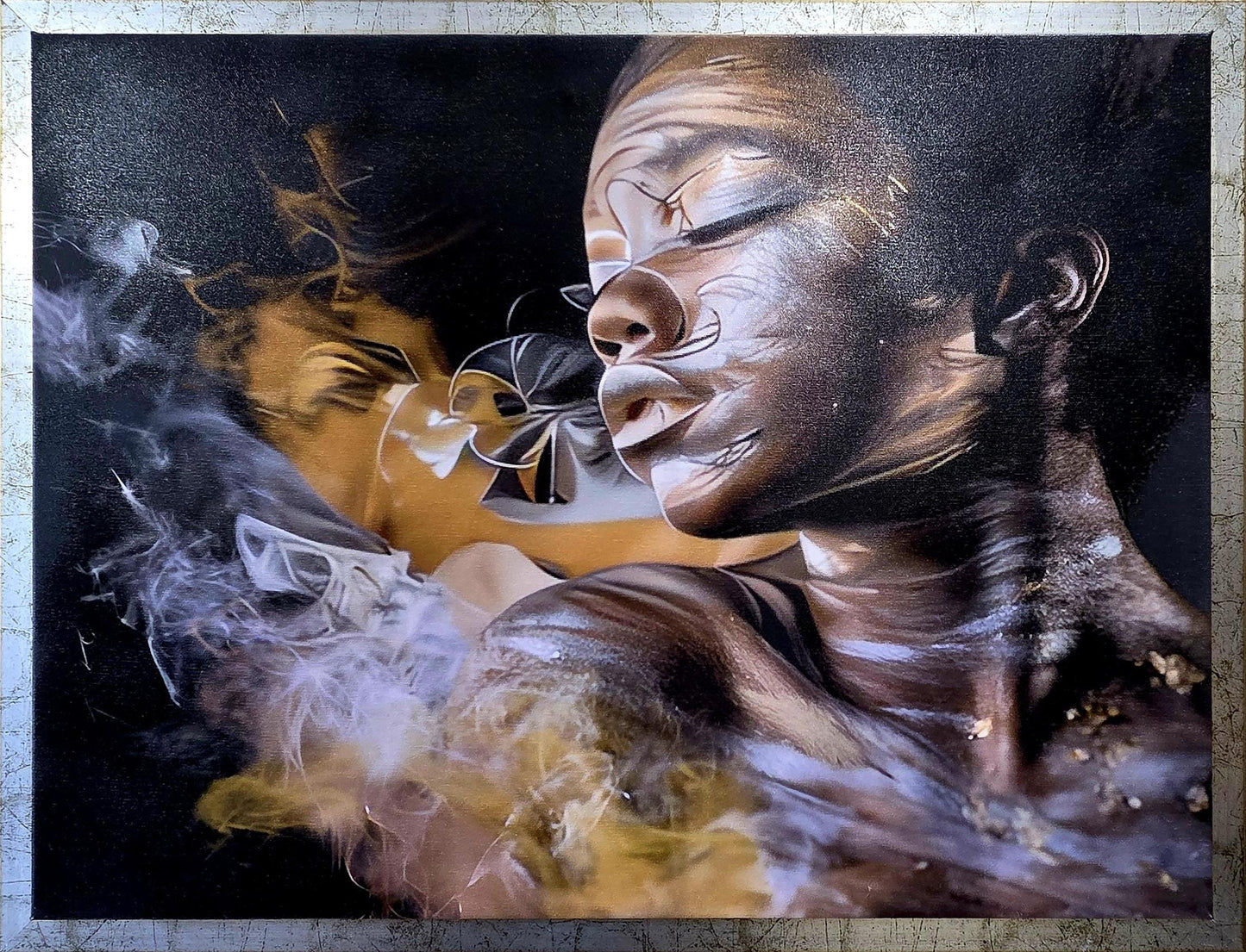 Stampa su Tela Donna Astratta – Quadro con Cornice Foglia Oro e Argento Sagomata | Arredo Classico e Moderno per Casa e Ufficio