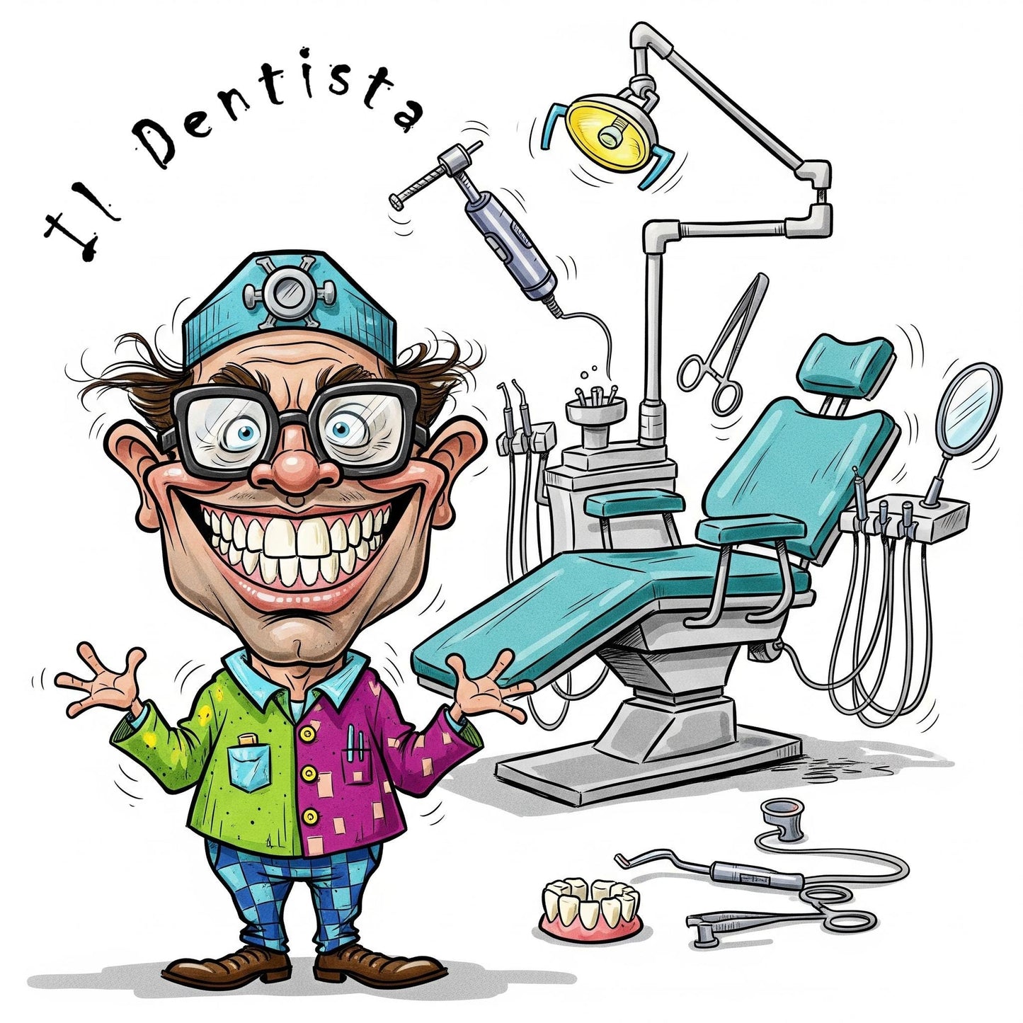 Quadro Caricatura Dentista– Bozzetto Originale su Tela | Idea Regalo Personalizzabile per Casa e Ufficio Classico, Moderno, Vintage