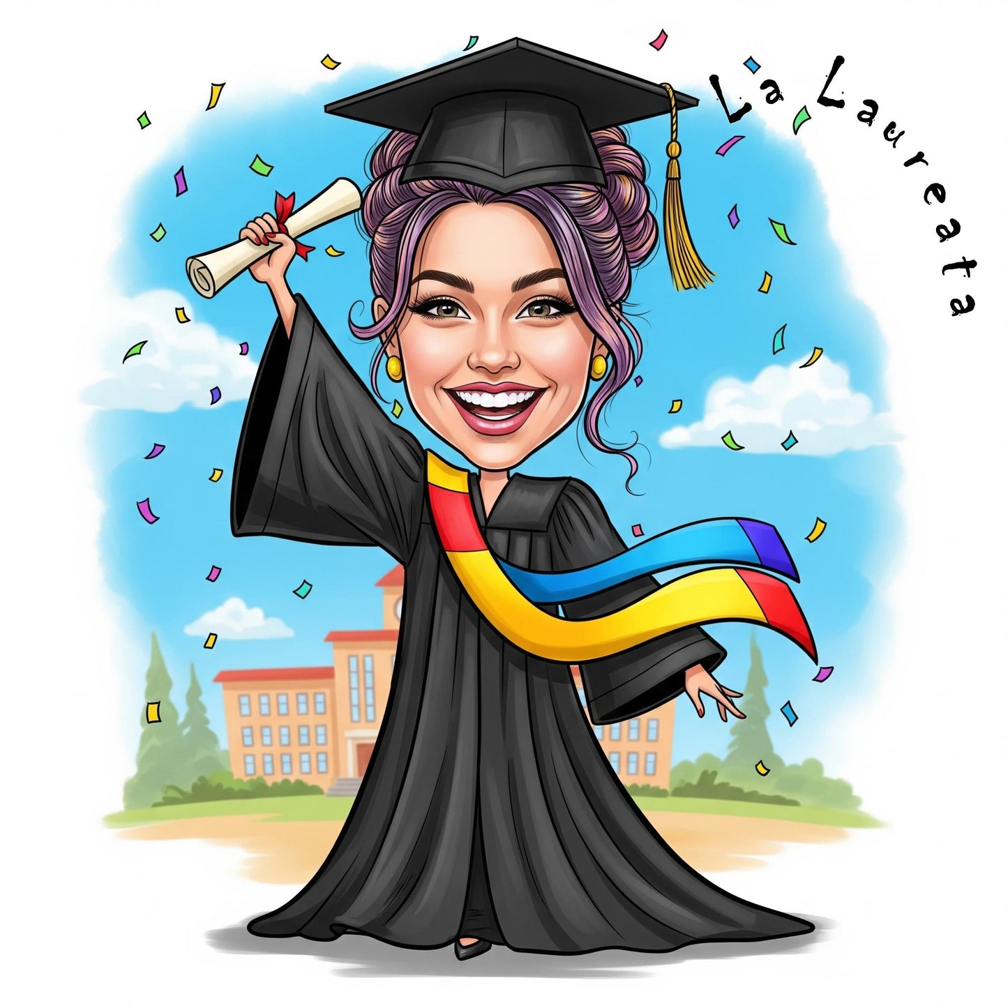 Quadro Caricatura Laureata– Bozzetto Originale su Tela | Idea Regalo Personalizzabile per Casa e Ufficio Classico, Moderno, Vintage