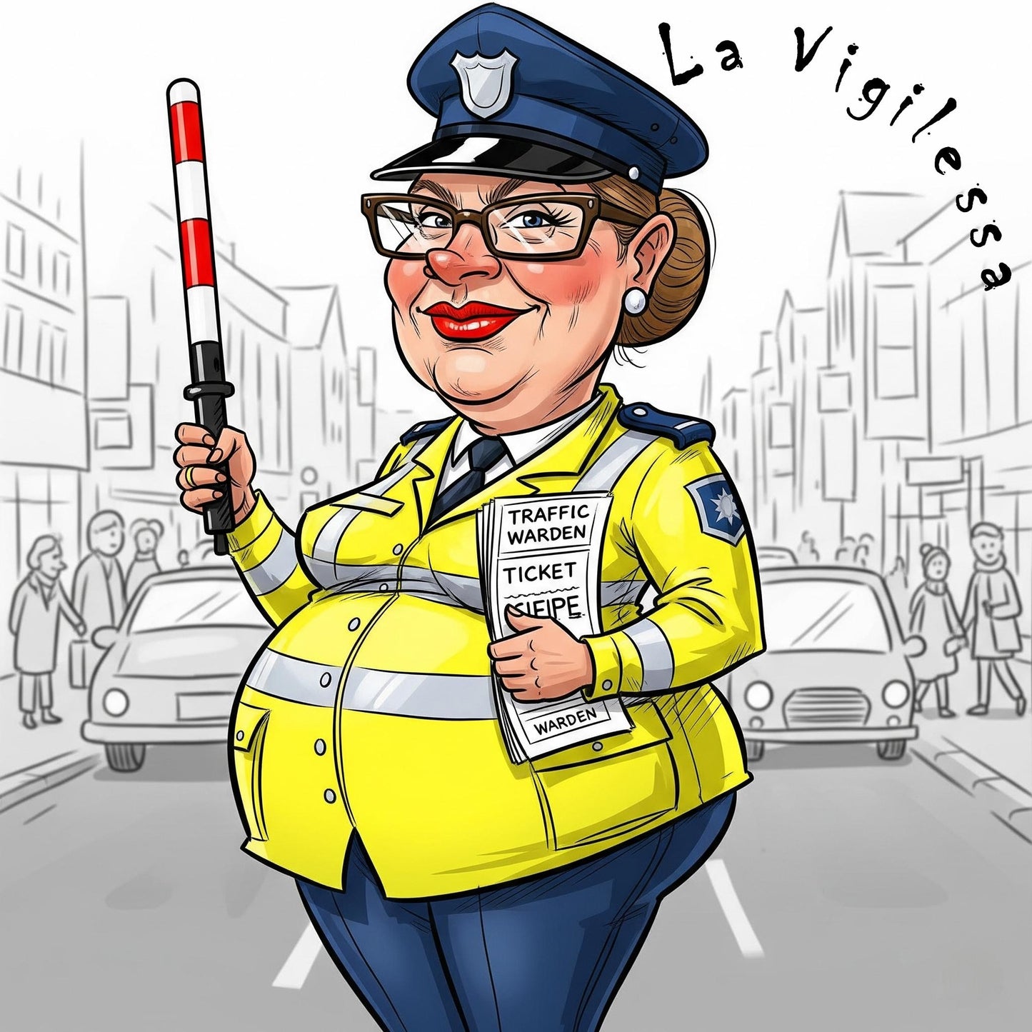 Quadro Caricatura Vigilessa– Bozzetto Originale su Tela | Idea Regalo Personalizzabile per Casa e Ufficio Classico, Moderno, Vintage