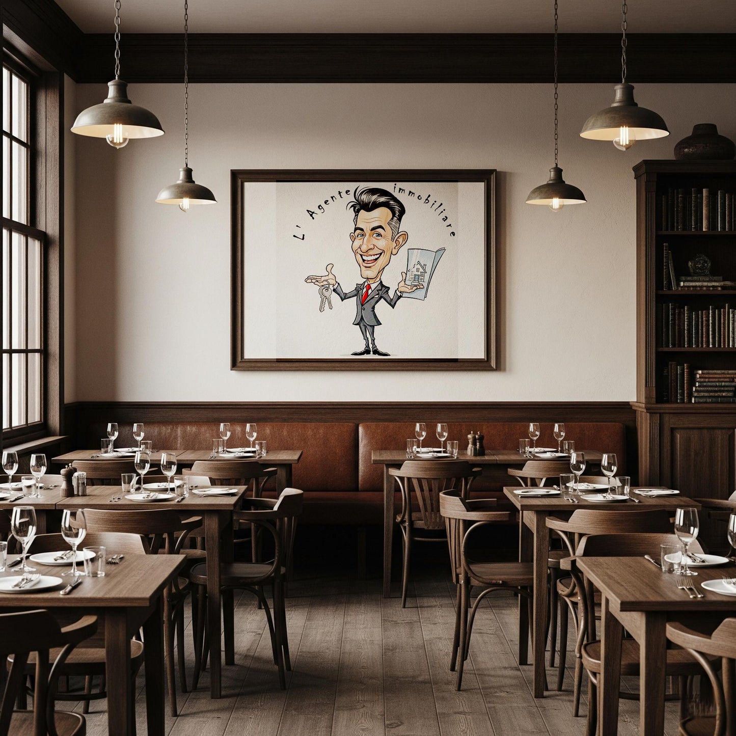 Quadro Caricatura Agente Immobiliare– Bozzetto Originale su Tela | Idea Regalo Personalizzabile per Casa e Ufficio Classico, Moderno, Vintage