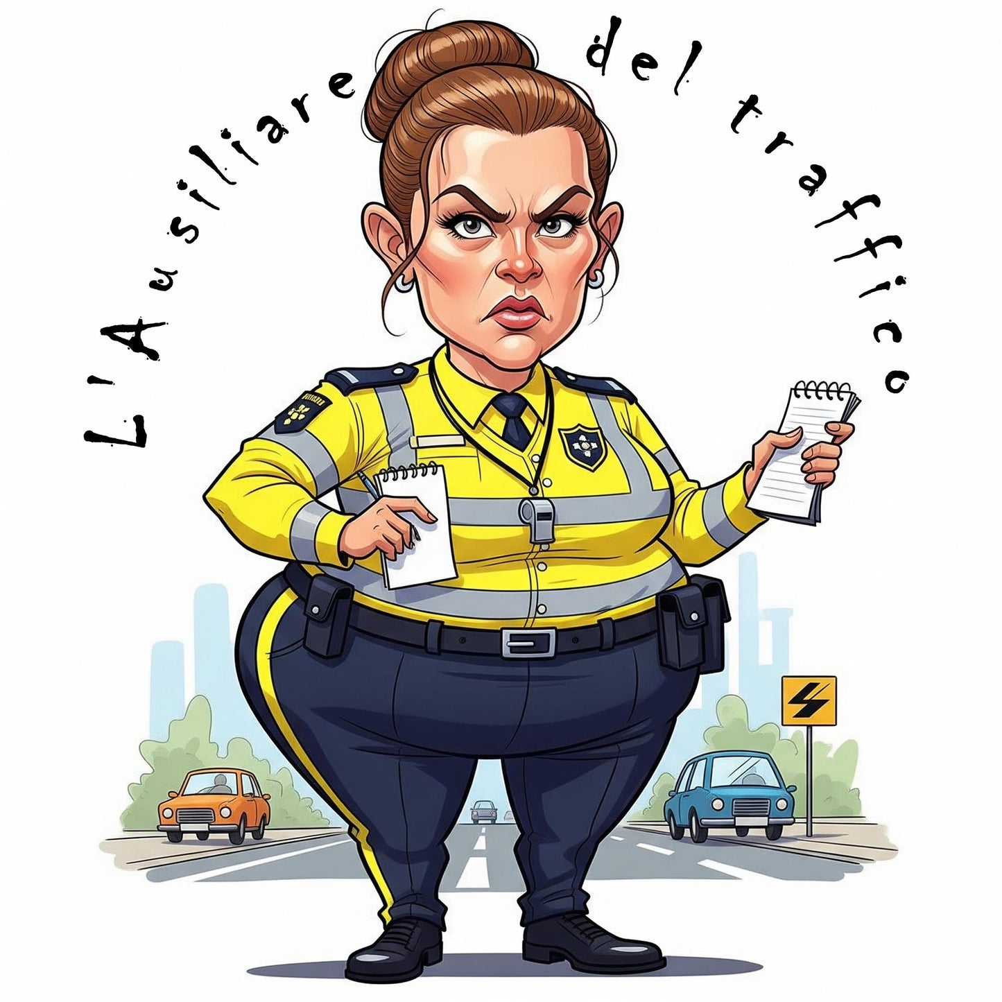 Quadro Caricatura Ausiliare del traffico– Bozzetto Originale su Tela | Idea Regalo Personalizzabile per Casa e Ufficio Classico, Moderno, Vintage