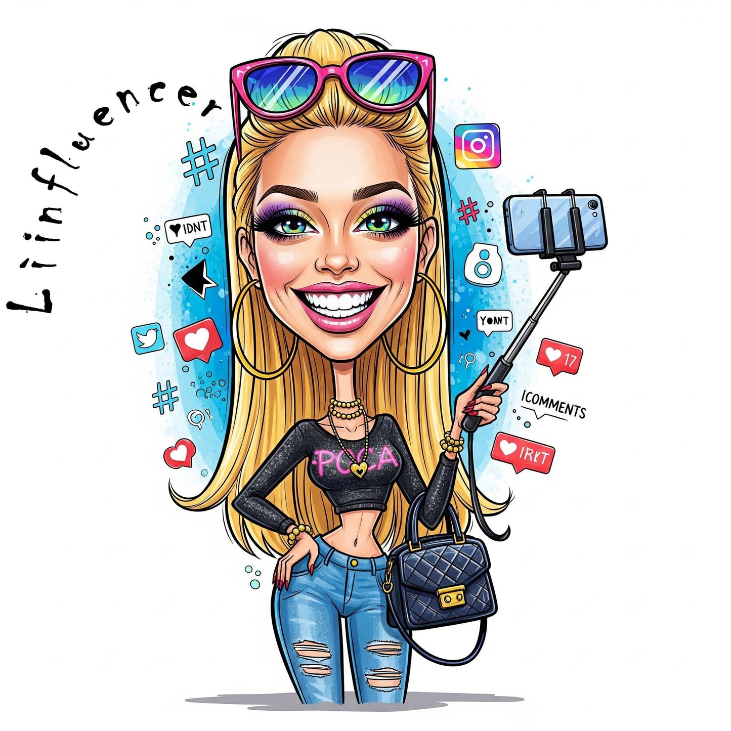 Quadro Caricatura Influencer– Bozzetto Originale su Tela | Idea Regalo Personalizzabile per Casa e Ufficio Classico, Moderno, Vintage