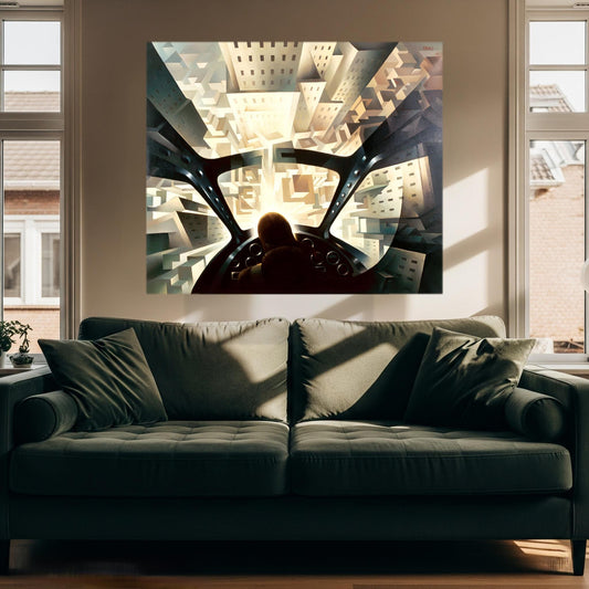 Quadro Pittorico a Pennello su Tela – Crali “Incuneandosi nell’Abitato Aereo” | Arredo Casa e Ufficio Personalizzato | Moderno/Classico