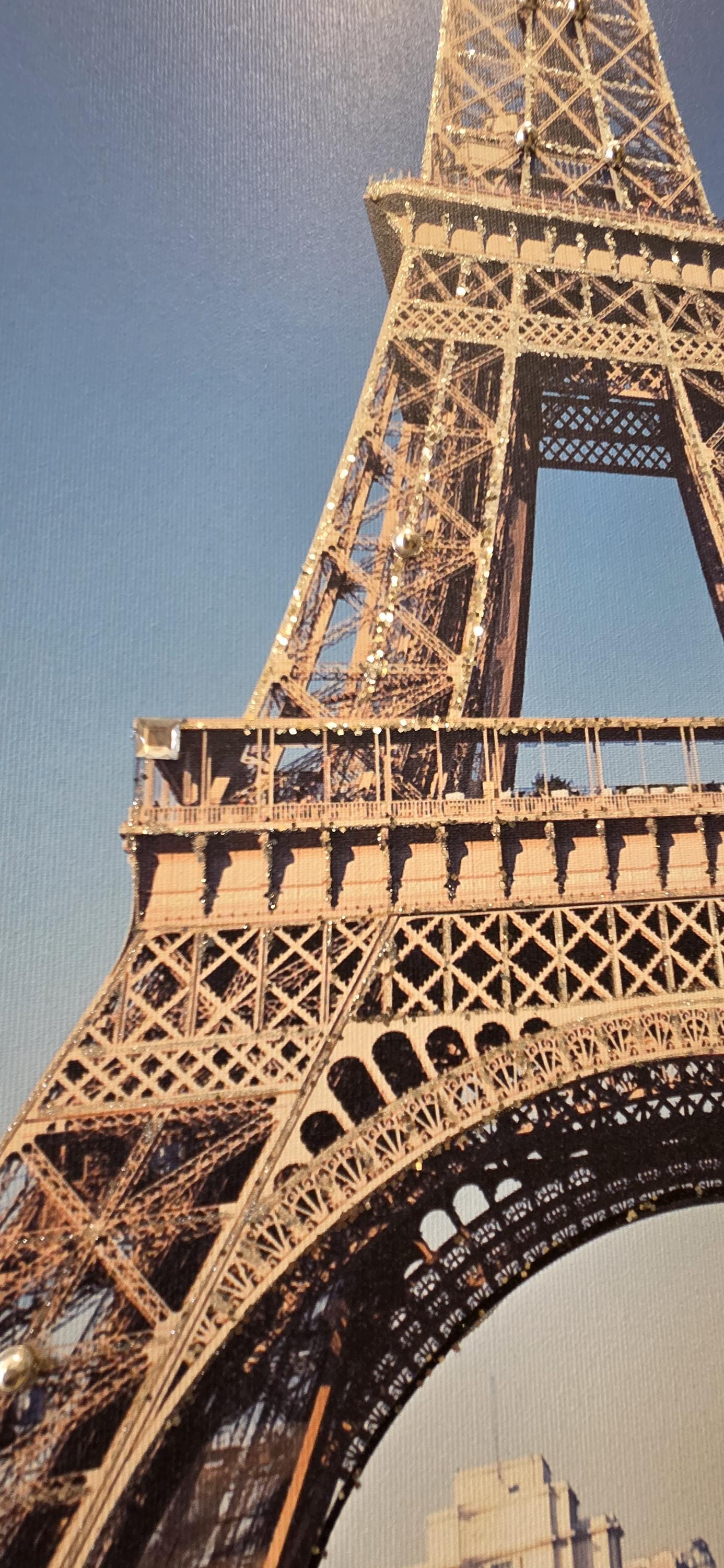 Stampa su Tela Personalizzata – Quadro Torre Eiffel Parigi con Cornice Swarovski e Glitter | Arredo Vintage, Classico o Moderno Casa/Ufficio