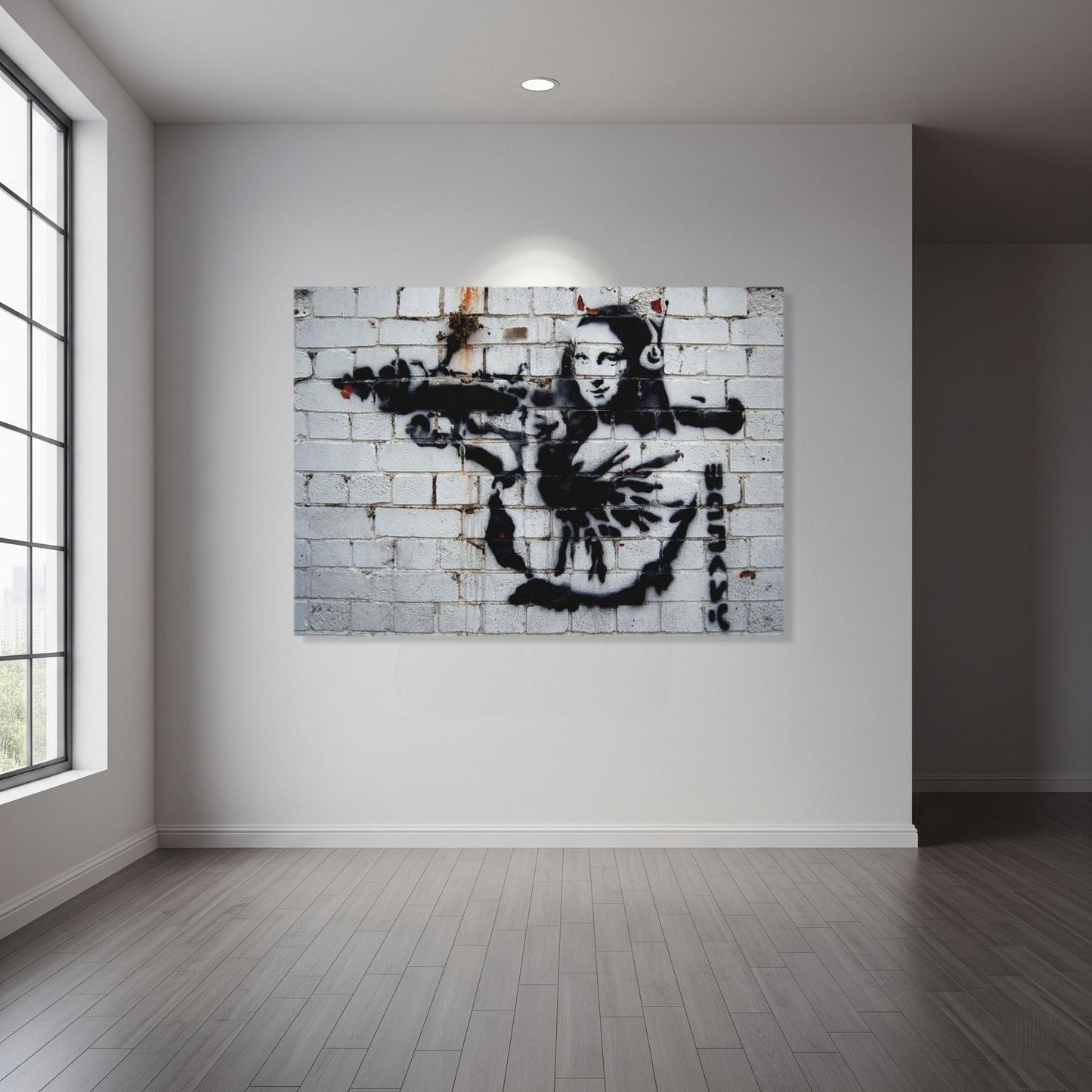 Stampa su Tela Personalizzata – Quadro Street Art in Stile Banksy | Gioconda con Fucile per Arredo Casa/Ufficio