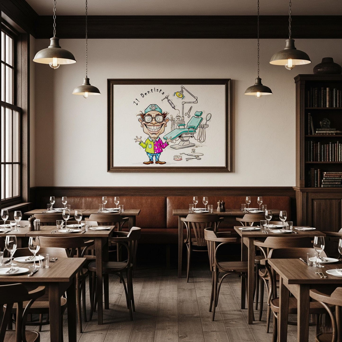 Quadro Caricatura Dentista– Bozzetto Originale su Tela | Idea Regalo Personalizzabile per Casa e Ufficio Classico, Moderno, Vintage
