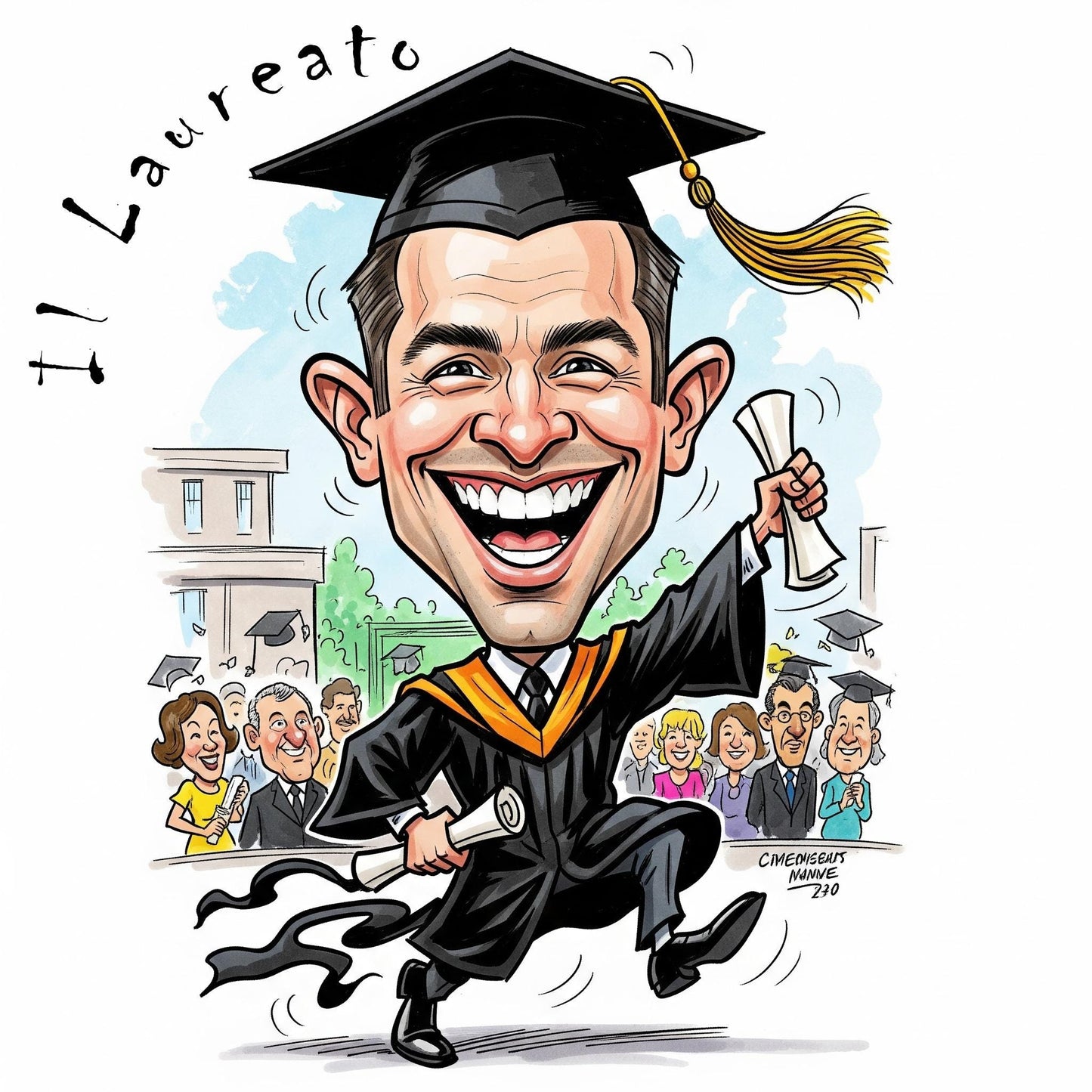 Quadro Caricatura Laureato– Bozzetto Originale su Tela | Idea Regalo Personalizzabile per Casa e Ufficio Classico, Moderno, Vintage