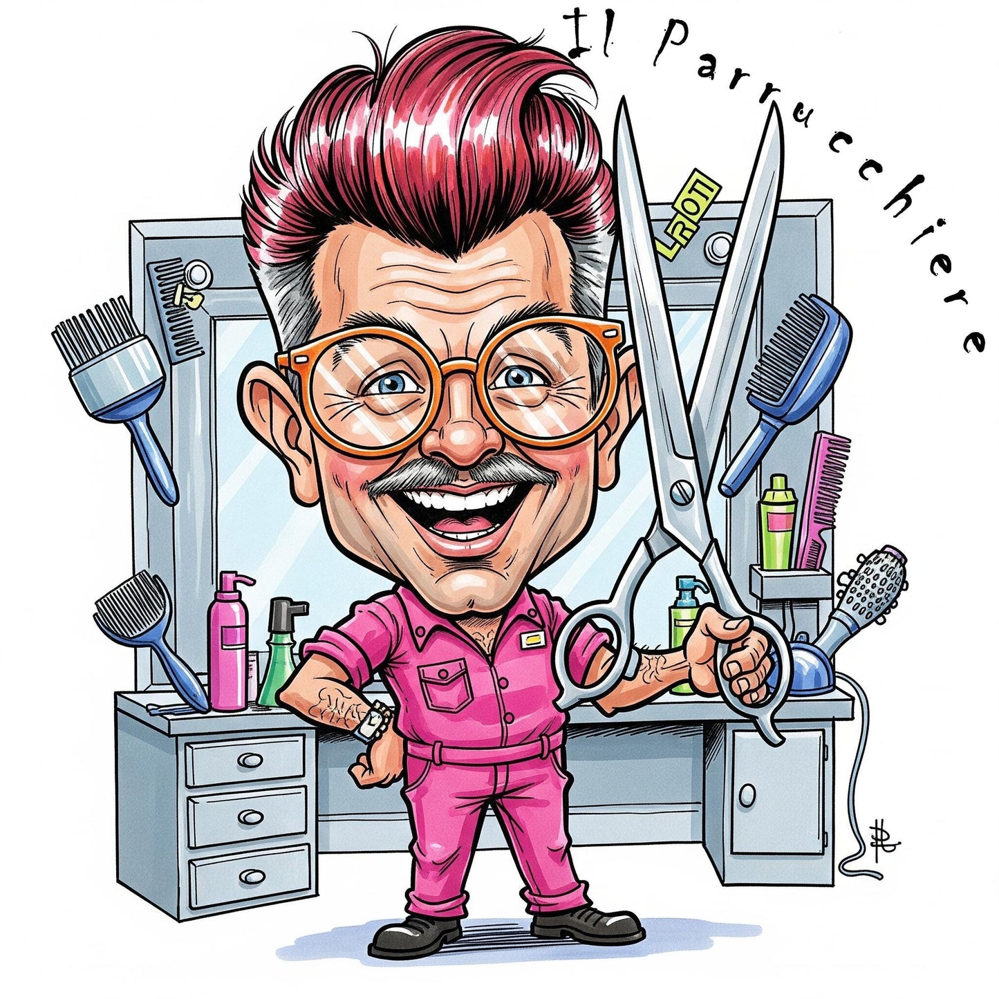 Quadro Caricatura Parrucchiere– Bozzetto Originale su Tela | Idea Regalo Personalizzabile per Casa e Ufficio Classico, Moderno, Vintage
