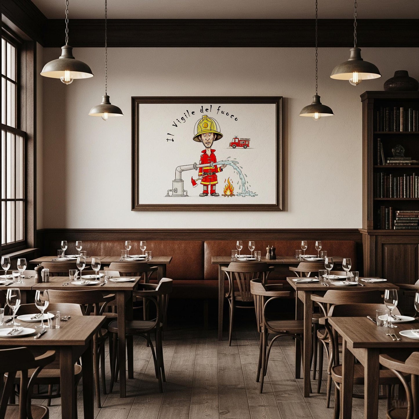 Quadro Caricatura Vigile del fuoco– Bozzetto Originale su Tela | Idea Regalo Personalizzabile per Casa e Ufficio Classico, Moderno, Vintage