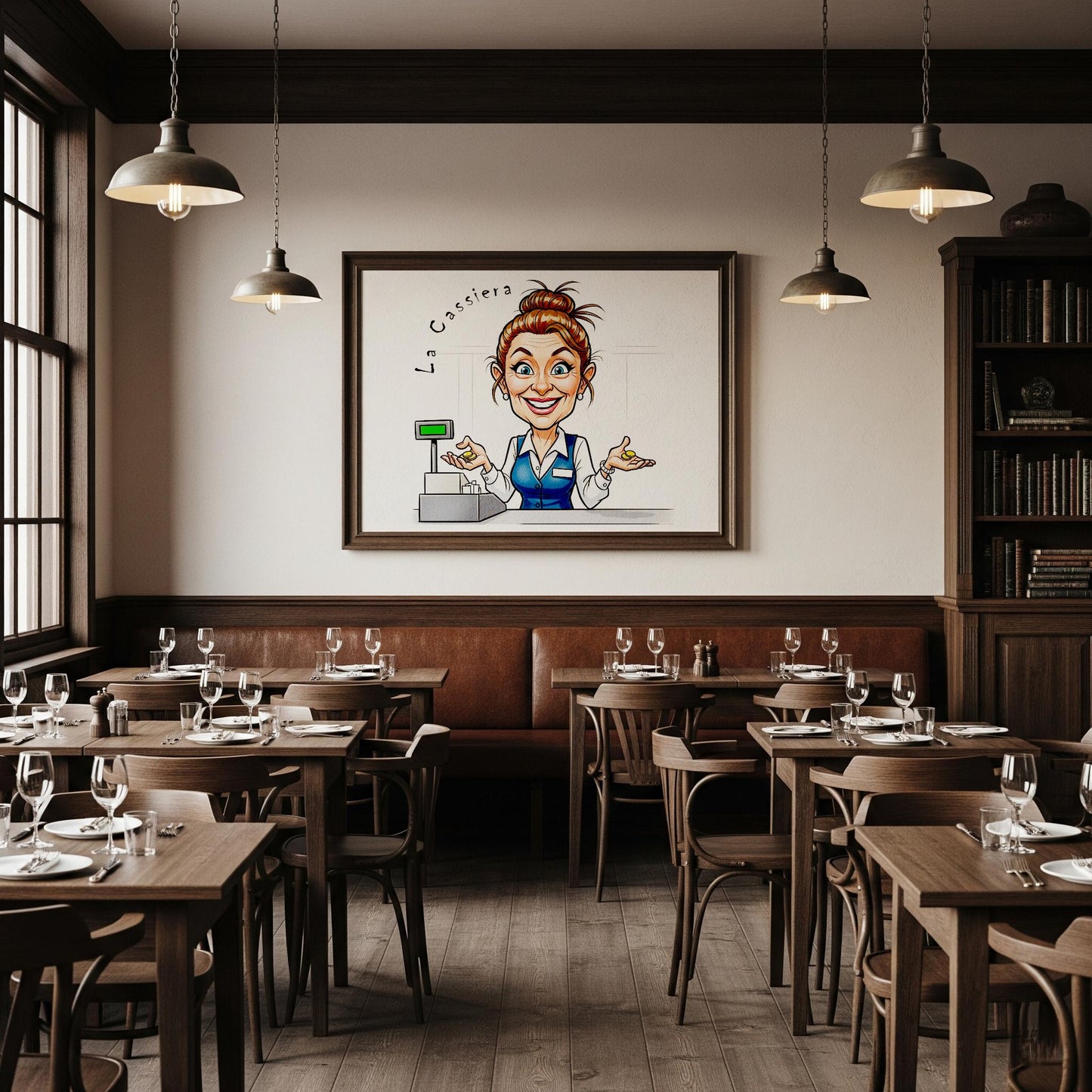 Quadro Caricatura Cassiera– Bozzetto Originale su Tela | Idea Regalo Personalizzabile per Casa e Ufficio Classico, Moderno, Vintage