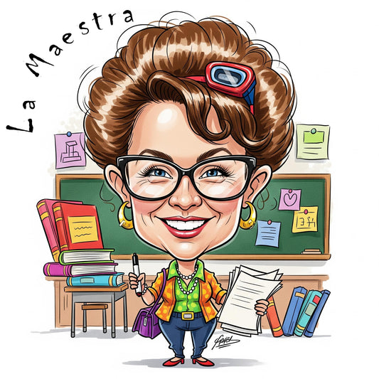 Quadro Caricatura Maestra – Bozzetto Originale su Tela | Idea Regalo Professione e Lavoro Personalizzabile