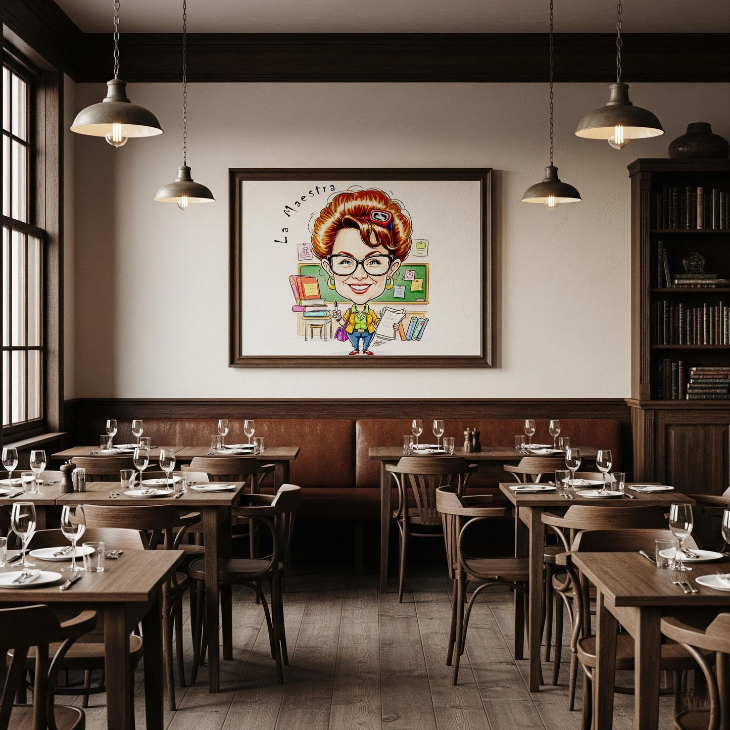 Quadro Caricatura Maestra – Bozzetto Originale su Tela | Idea Regalo Professione e Lavoro Personalizzabile