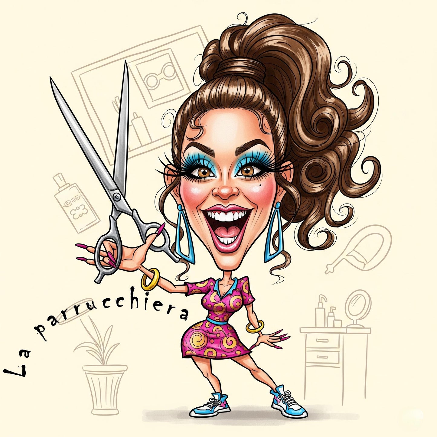 Quadro Caricatura Parrucchiera– Bozzetto Originale su Tela | Idea Regalo Personalizzabile per Casa e Ufficio Classico, Moderno, Vintage