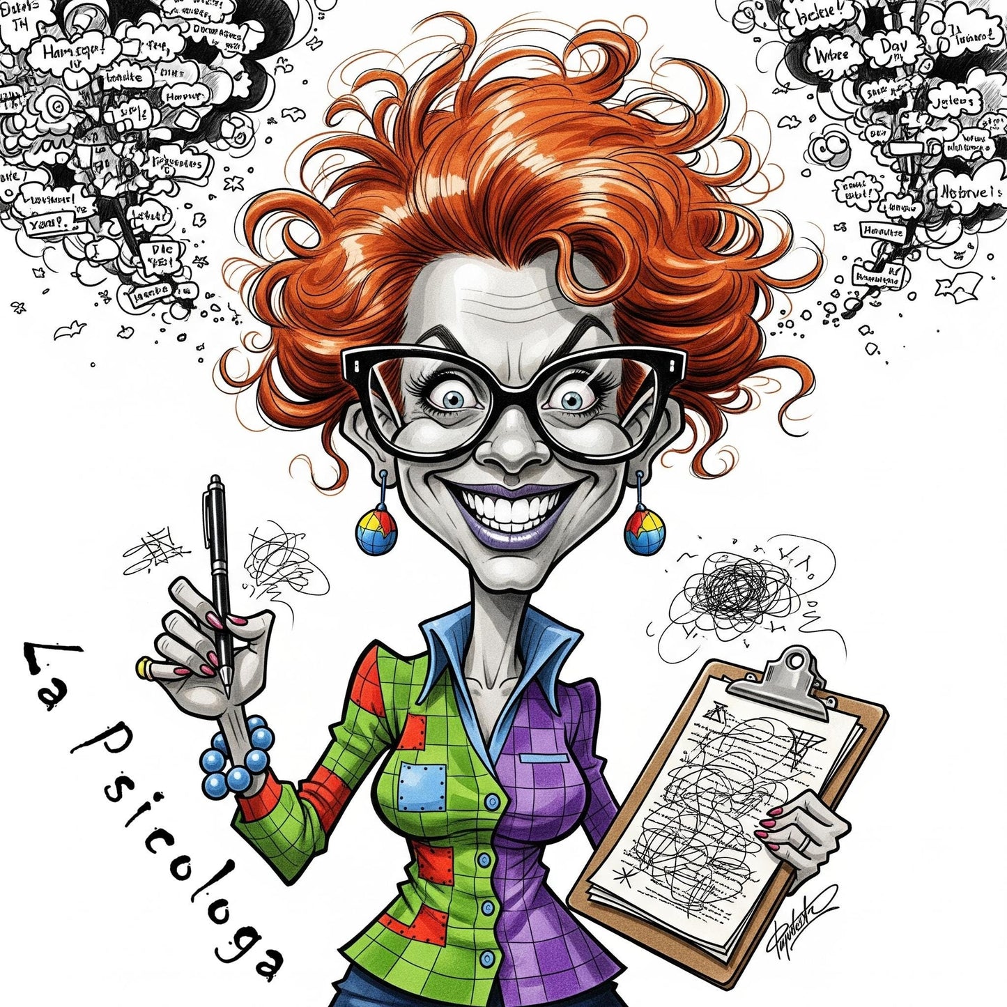 Quadro Caricatura Psicologa– Bozzetto Originale su Tela | Idea Regalo Personalizzabile per Casa e Ufficio Classico, Moderno, Vintage