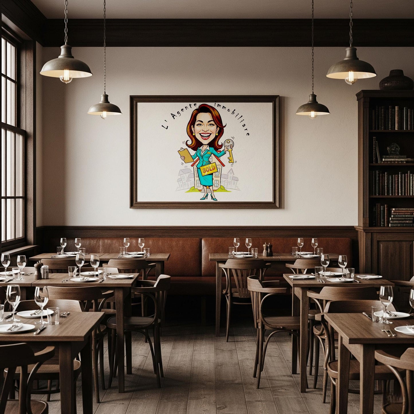 Quadro Caricatura Agente Immobiliare Donna– Bozzetto Originale su Tela | Idea Regalo Personalizzabile per Casa e Ufficio Classico, Moderno, Vintage