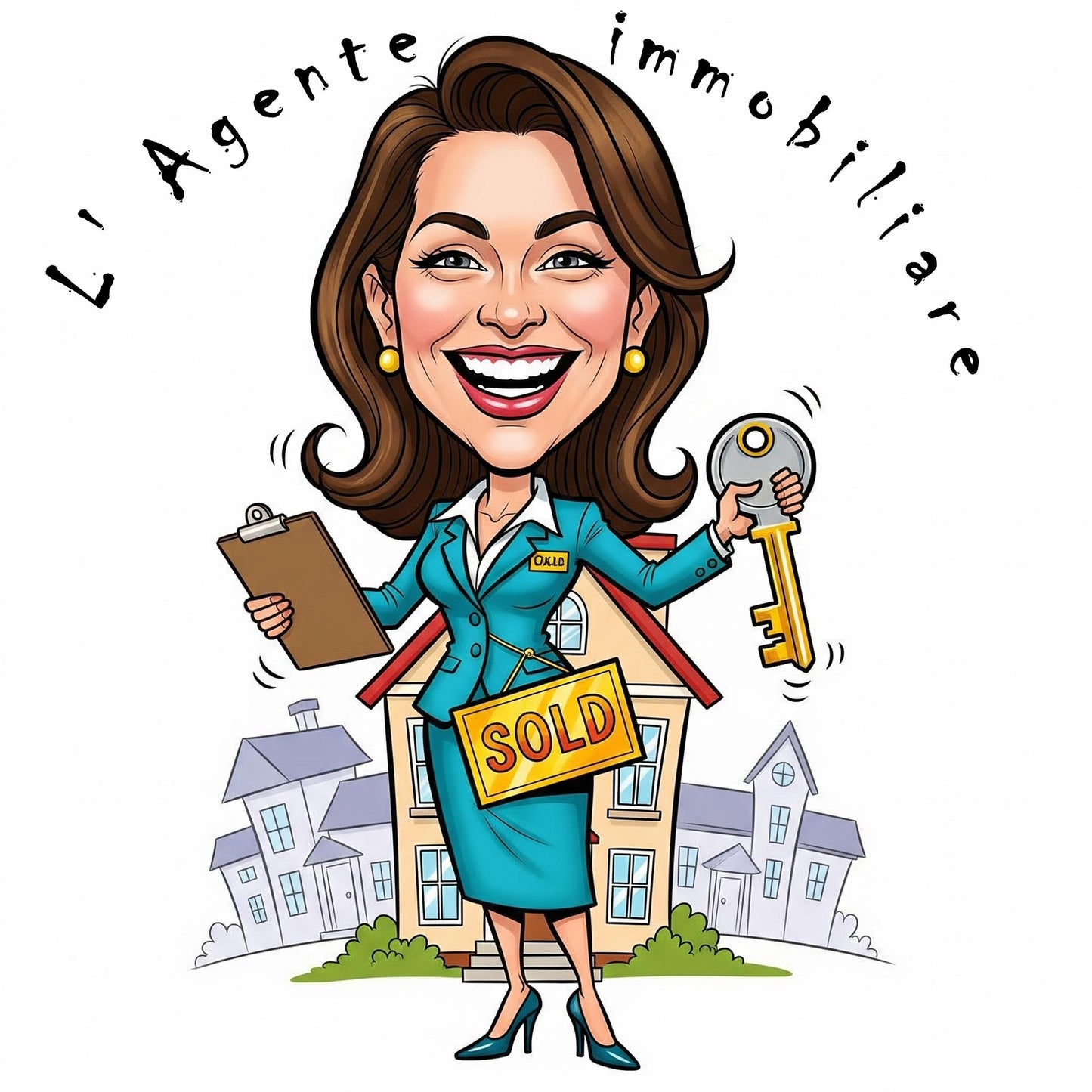 Quadro Caricatura Agente Immobiliare Donna– Bozzetto Originale su Tela | Idea Regalo Personalizzabile per Casa e Ufficio Classico, Moderno, Vintage