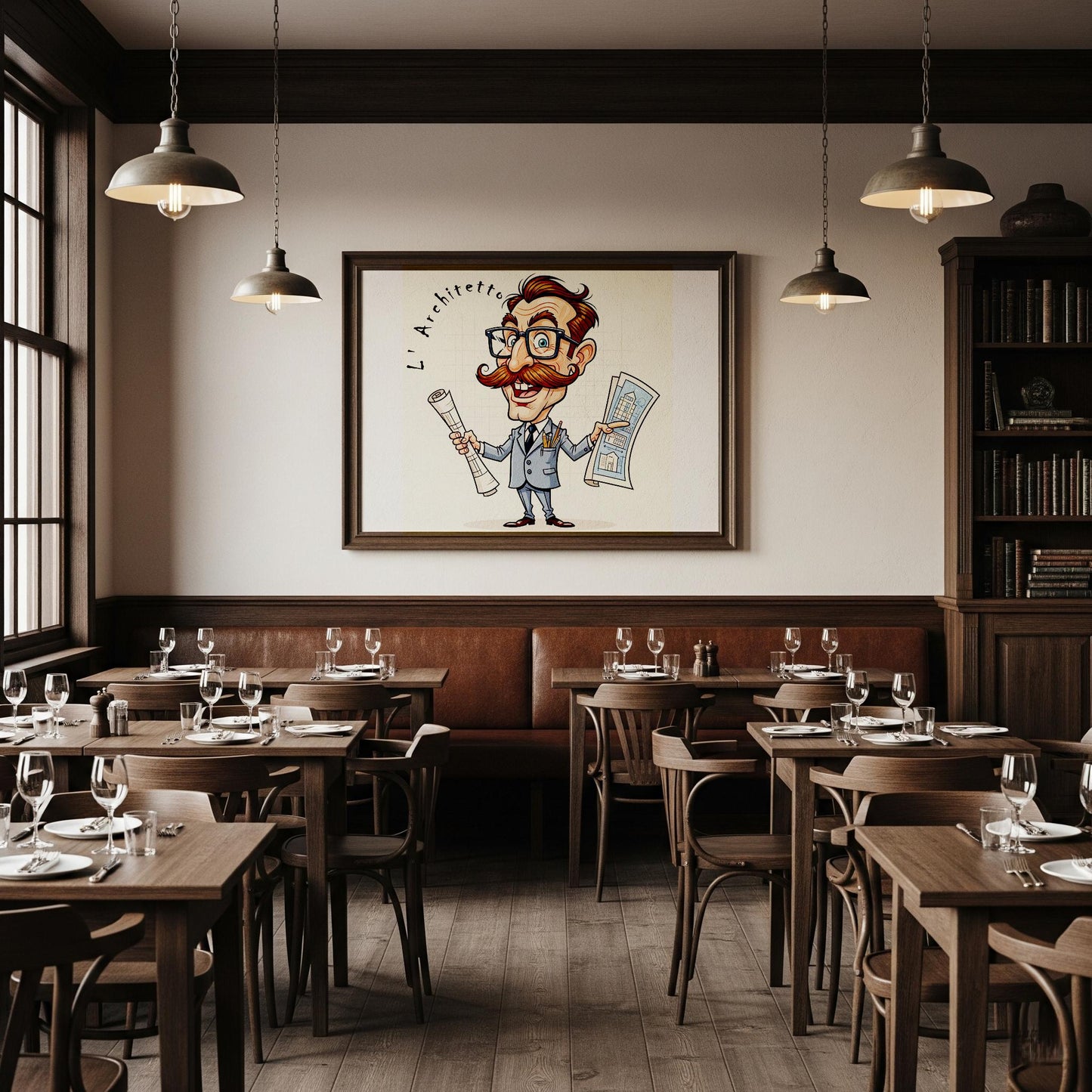 Quadro Caricatura Architetto– Bozzetto Originale su Tela | Idea Regalo Personalizzabile per Casa e Ufficio Classico, Moderno, Vintage