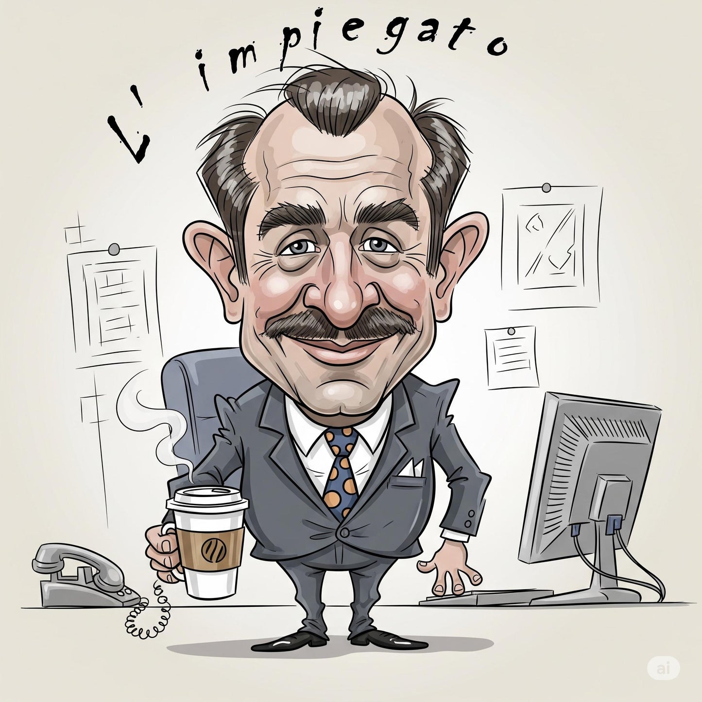 Quadro Caricatura Impiegato– Bozzetto Originale su Tela | Idea Regalo Personalizzabile per Casa e Ufficio Classico, Moderno, Vintage