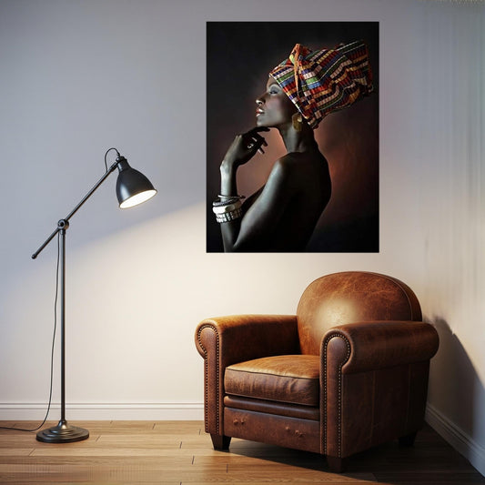 Quadro Donna con Turbante – Stampa su Tela Personalizzata Stile Pittura | Arredo Etnico Classico Moderno per Casa e Ufficio