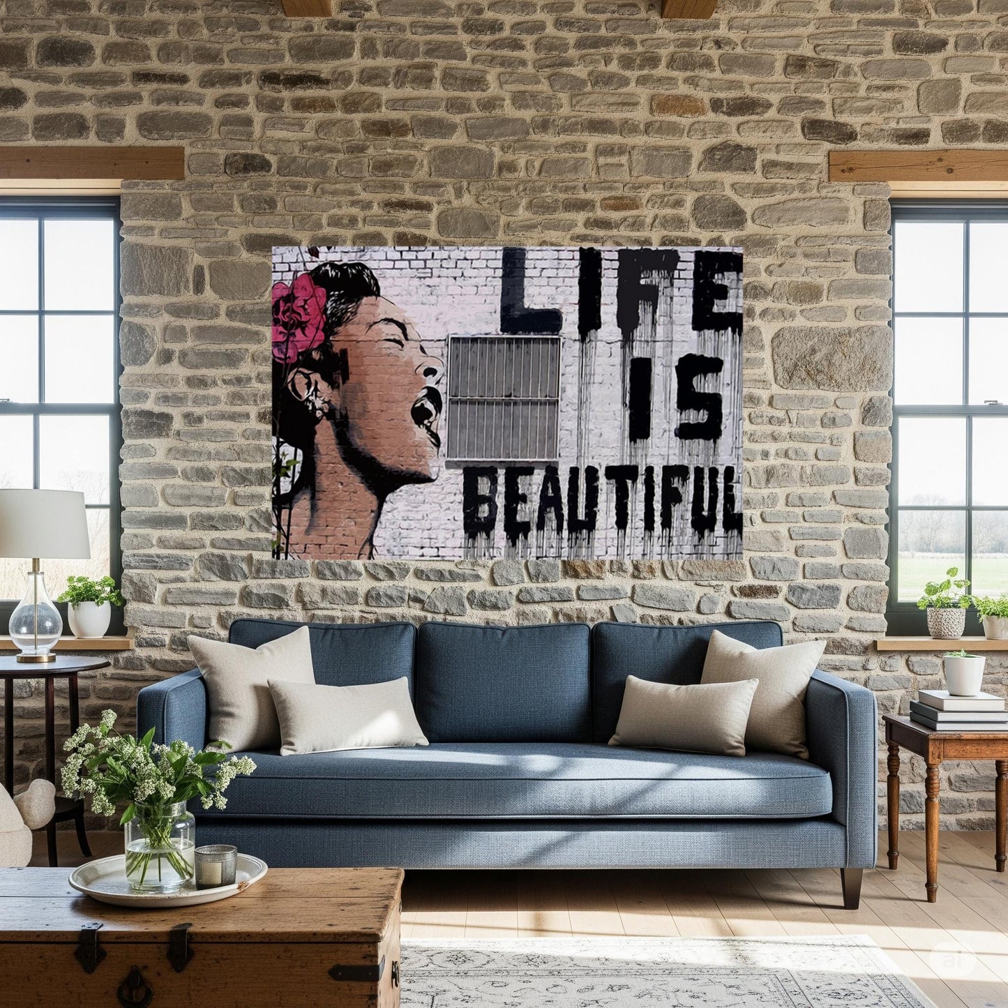 Quadro Banksy “Life Is Beautiful” – Stampa su Tela Canvas | Street Art per Arredo Casa e Ufficio Moderno o Classico