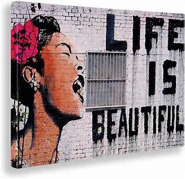 Quadro Banksy “Life Is Beautiful” – Stampa su Tela Canvas | Street Art per Arredo Casa e Ufficio Moderno o Classico