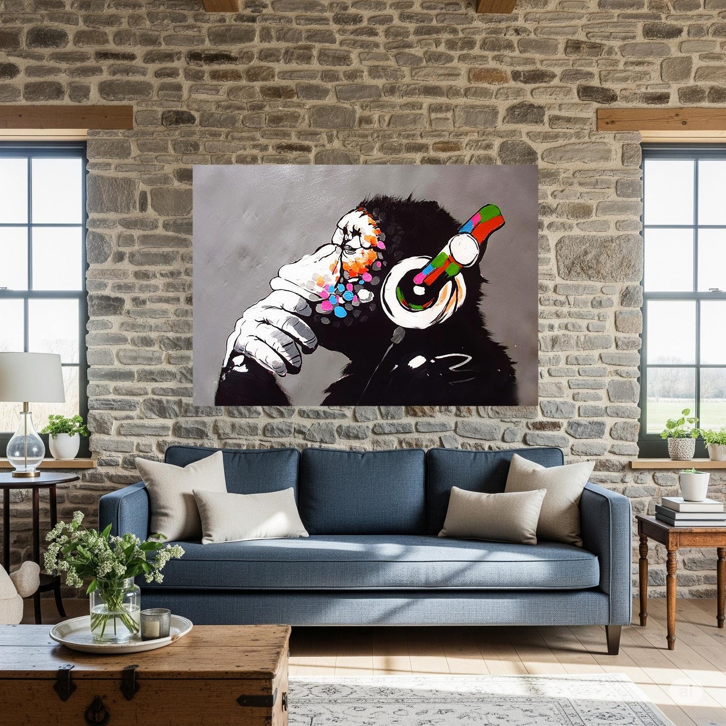 Quadro Banksy “Dj Monkey" – Stampa su Tela Canvas | Street Art per Arredo Casa e Ufficio Moderno o Classico