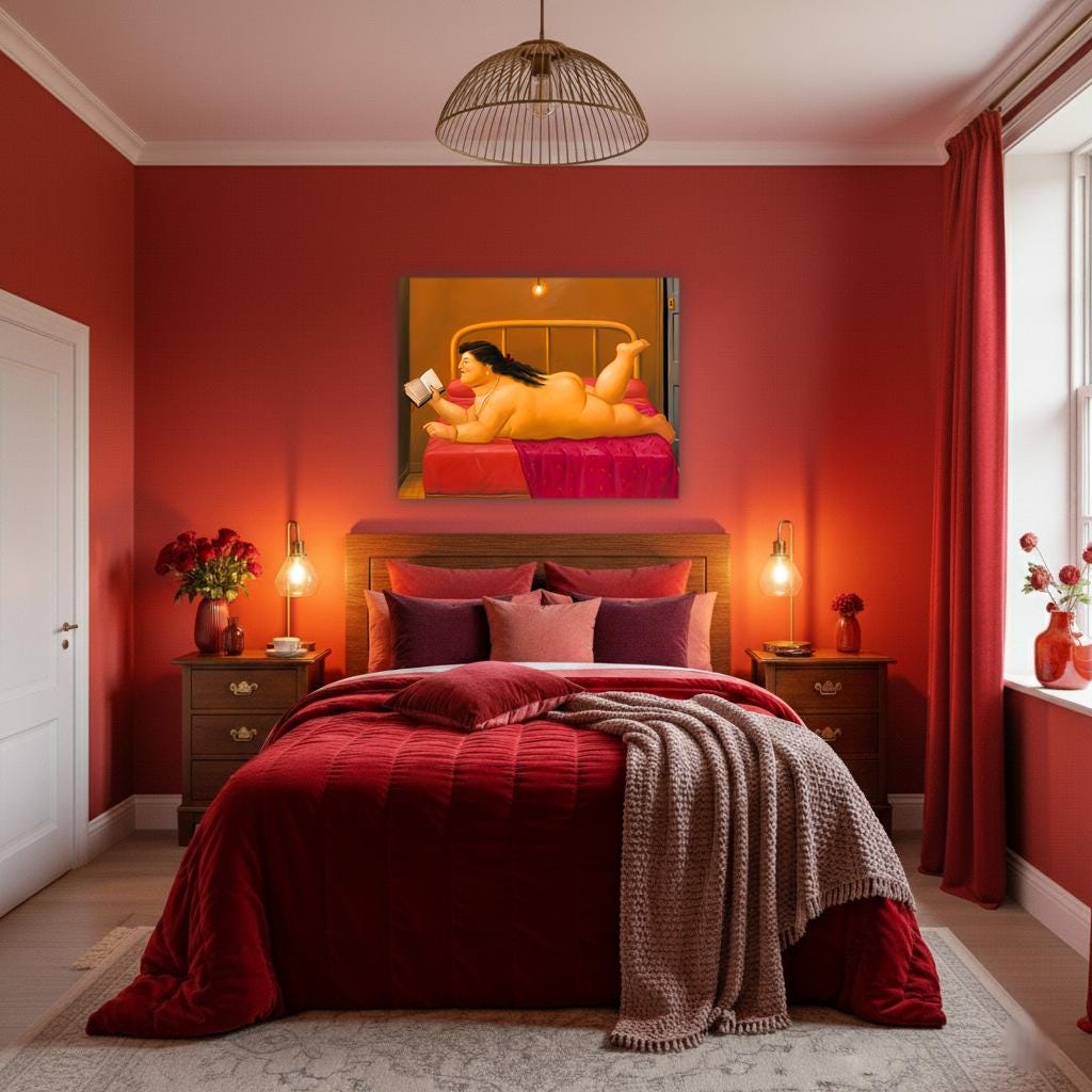 Quadro personalizzabile Donna che Legge Stile Botero – Stampa su Tela Effetto Dipinto a Mano | Arte Murale Casa o Ufficio