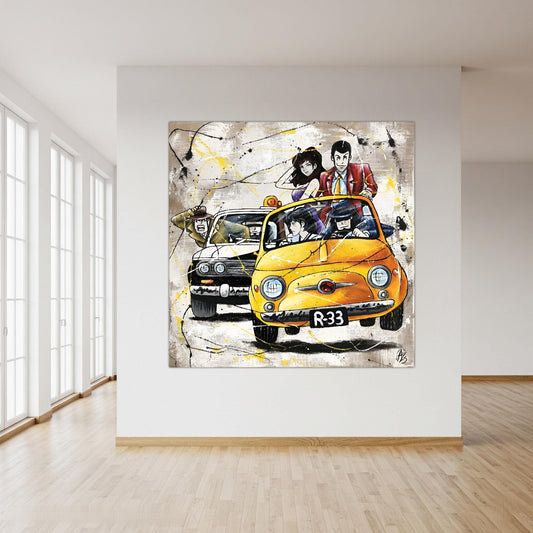 Stampa Artistica personalizzabile Ispirata a Lupin – Investigatore e Ladro in Macchina | Quadro su Tela per Arredo Moderno o Classico