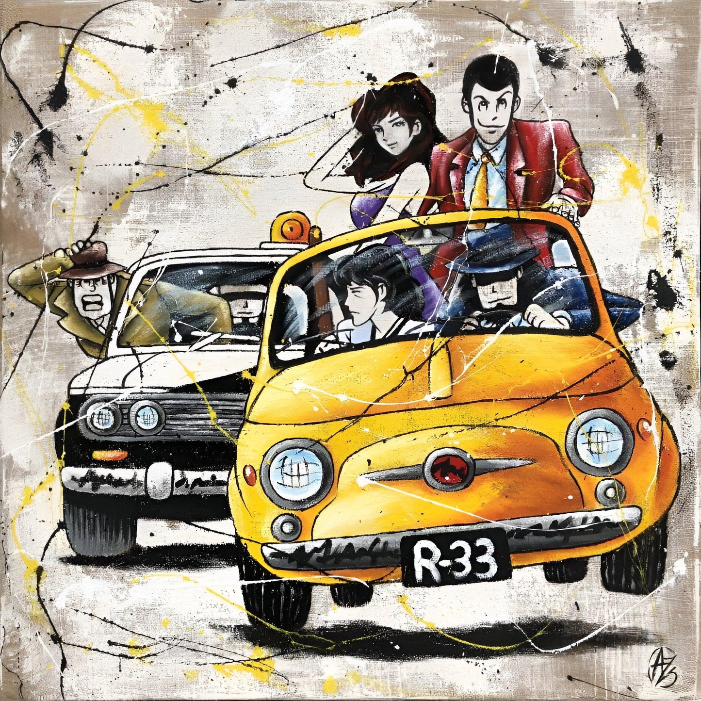 Stampa Artistica personalizzabile Ispirata a Lupin – Investigatore e Ladro in Macchina | Quadro su Tela per Arredo Moderno o Classico