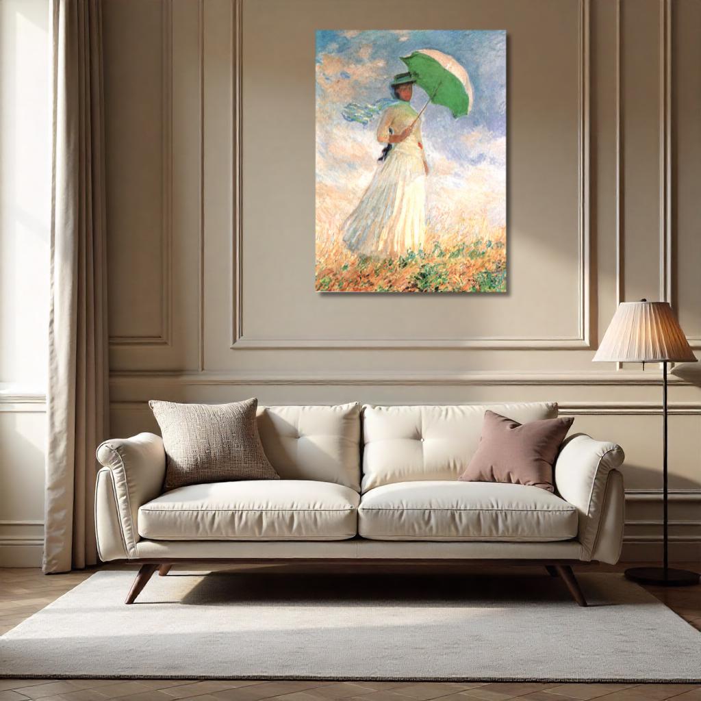 Quadro stampa su Tela canvas ispirato a Monet Donna con ombrellino fatto a mano – Stampa Moderna o Classica per Arredo Casa o Ufficio