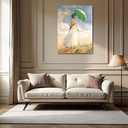 Quadro stampa su Tela canvas ispirato a Monet Donna con ombrellino fatto a mano – Stampa Moderna o Classica per Arredo Casa o Ufficio