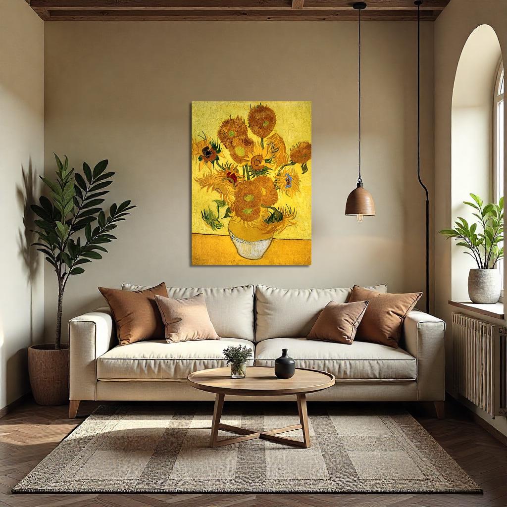 Quadro stampa su Tela canvas ispirato a Van Gogh &quot;Girasoli&quot; fatto a mano –Stampa Moderna, Classica e Vintage per Arredo Casa o Ufficio