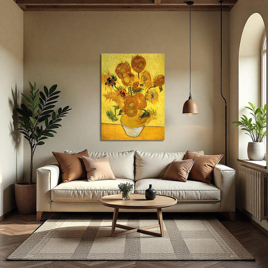 Quadro stampa su Tela canvas ispirato a Van Gogh &quot;Girasoli&quot; fatto a mano –Stampa Moderna, Classica e Vintage per Arredo Casa o Ufficio