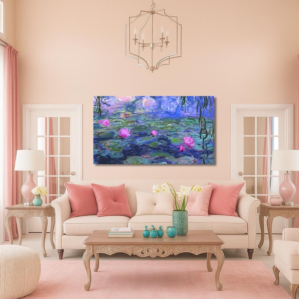 Quadro stampa su Tela canvas ispirato a Monet &quot;Ninfee&quot; personalizzato e fatto a mano – Stampa Moderna o Classica per Arredo Casa o Ufficio