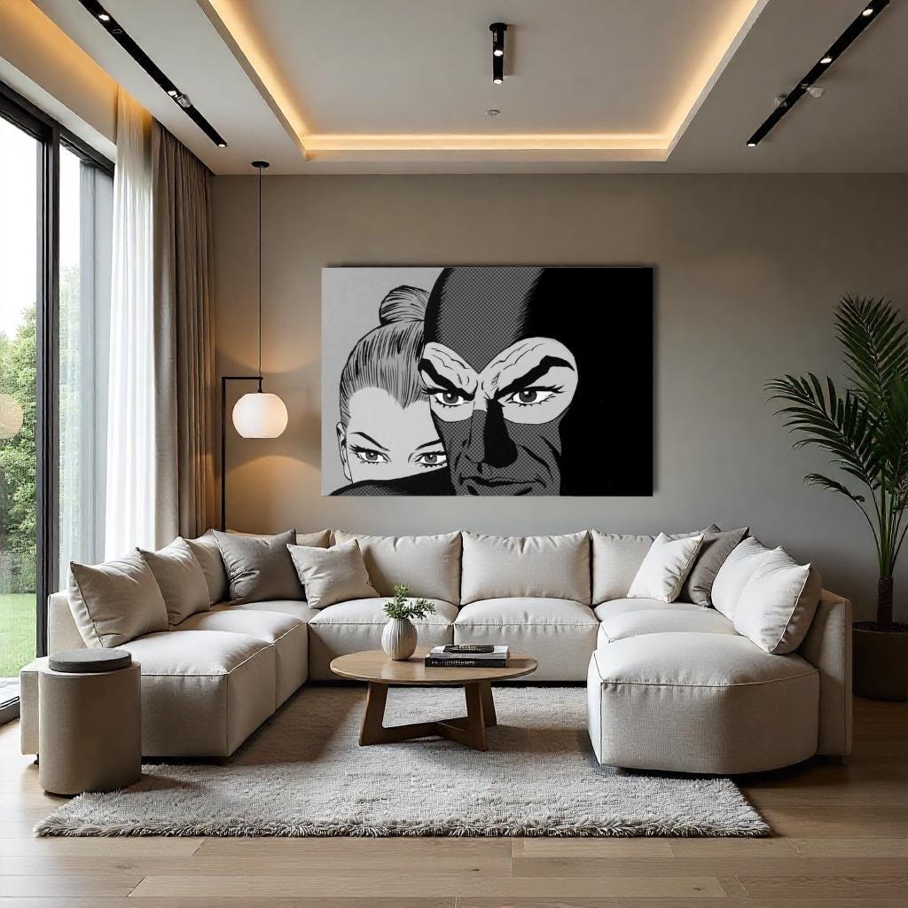 Quadro stampa su Tela canvas ispirato a Diabolik in bianco e nero fatto a mano –Stampa Moderna, Classica e Vintage per Arredo Casa o Ufficio