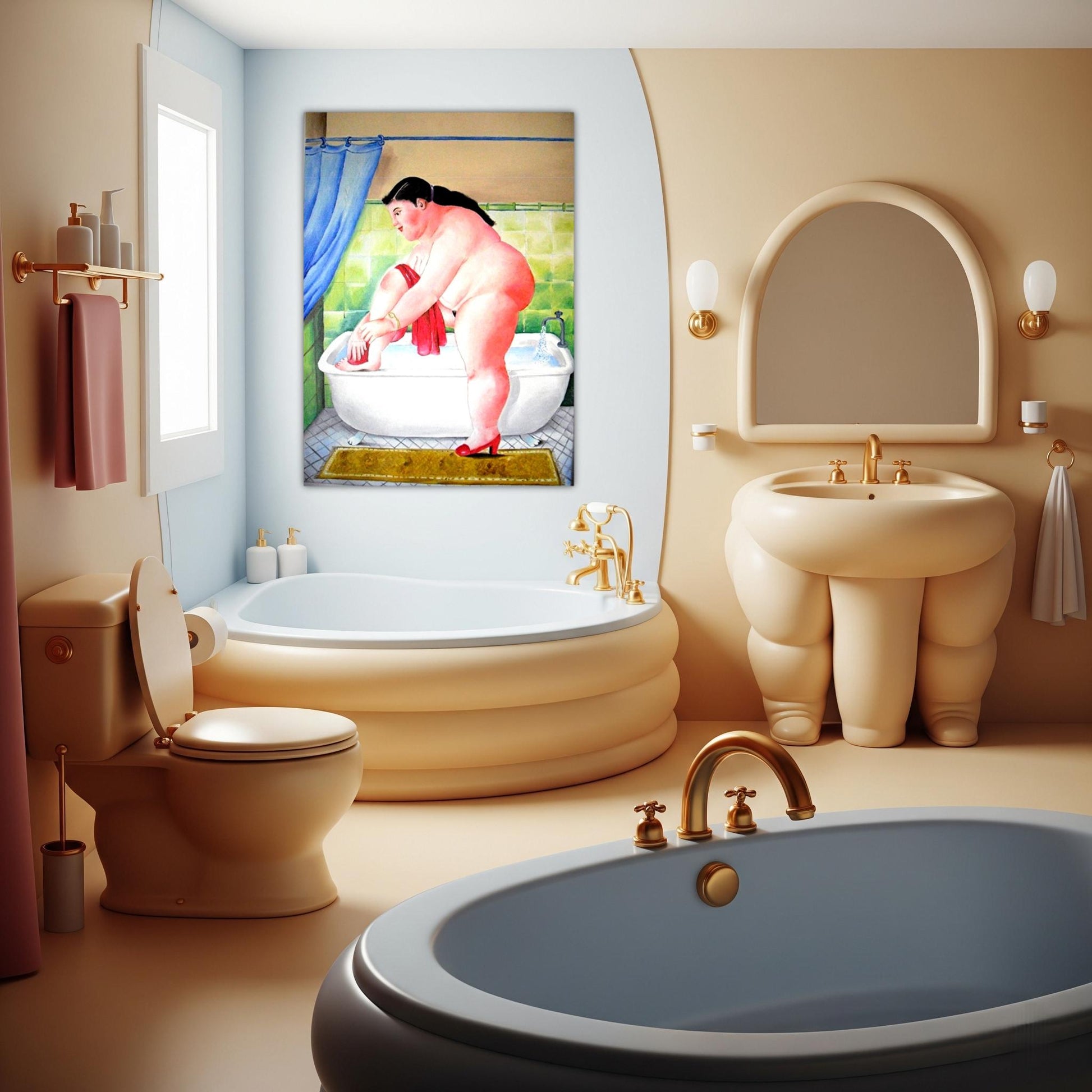 quadro su botero e donna al bagno per arredo casa